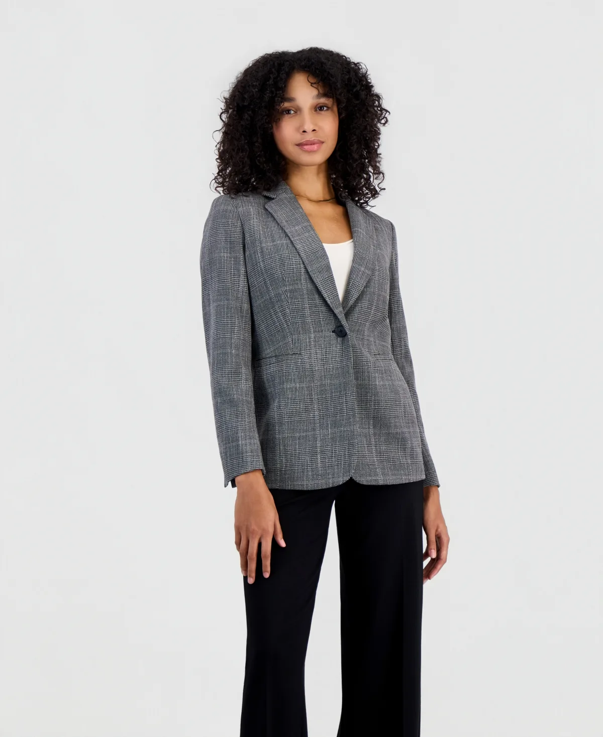 Plaid-Stretch Blazer