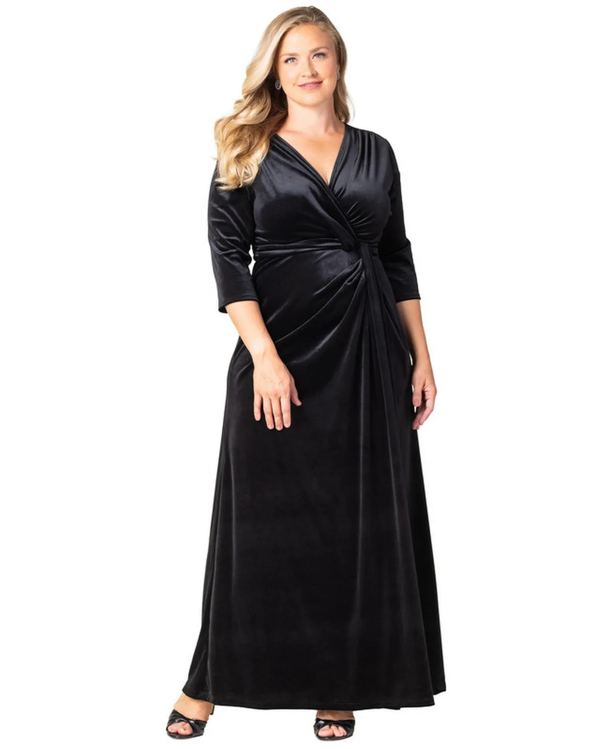 Versailles Velvet Wrap 3/4-Sleeve Gown