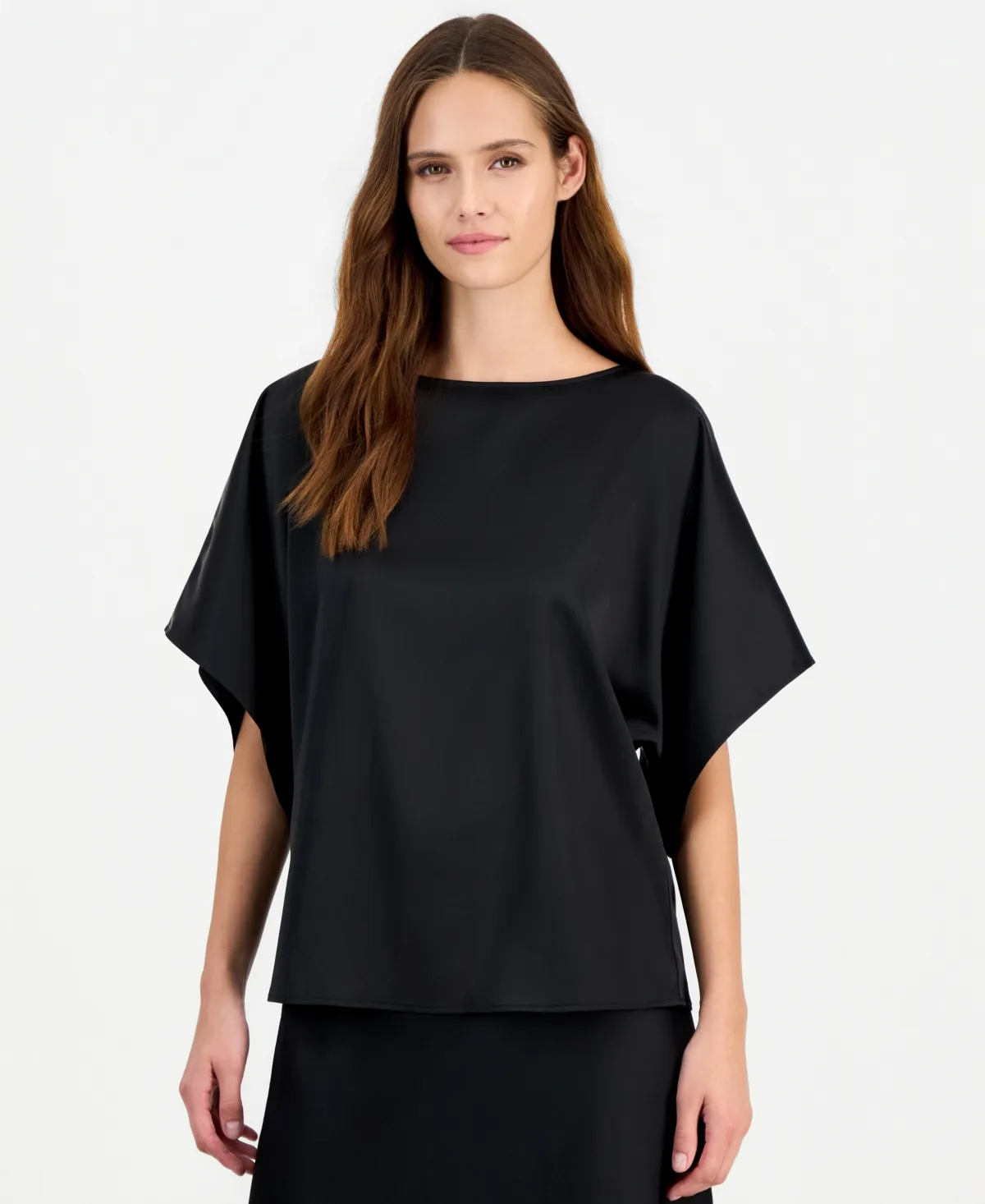 Short-Sleeve Bateau Neck Satin Blouse by Anne Klein