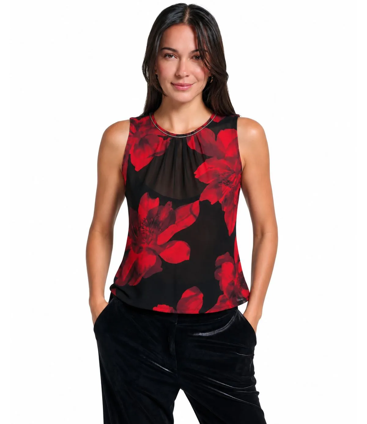 Floral-Print Sleeveless Blouse by Calvin Klein
