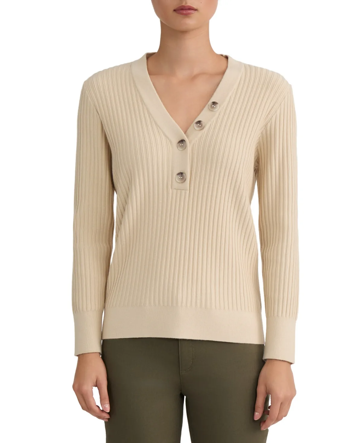Ribbed V-Neck Long-Sleeve Sweater by Jones New York