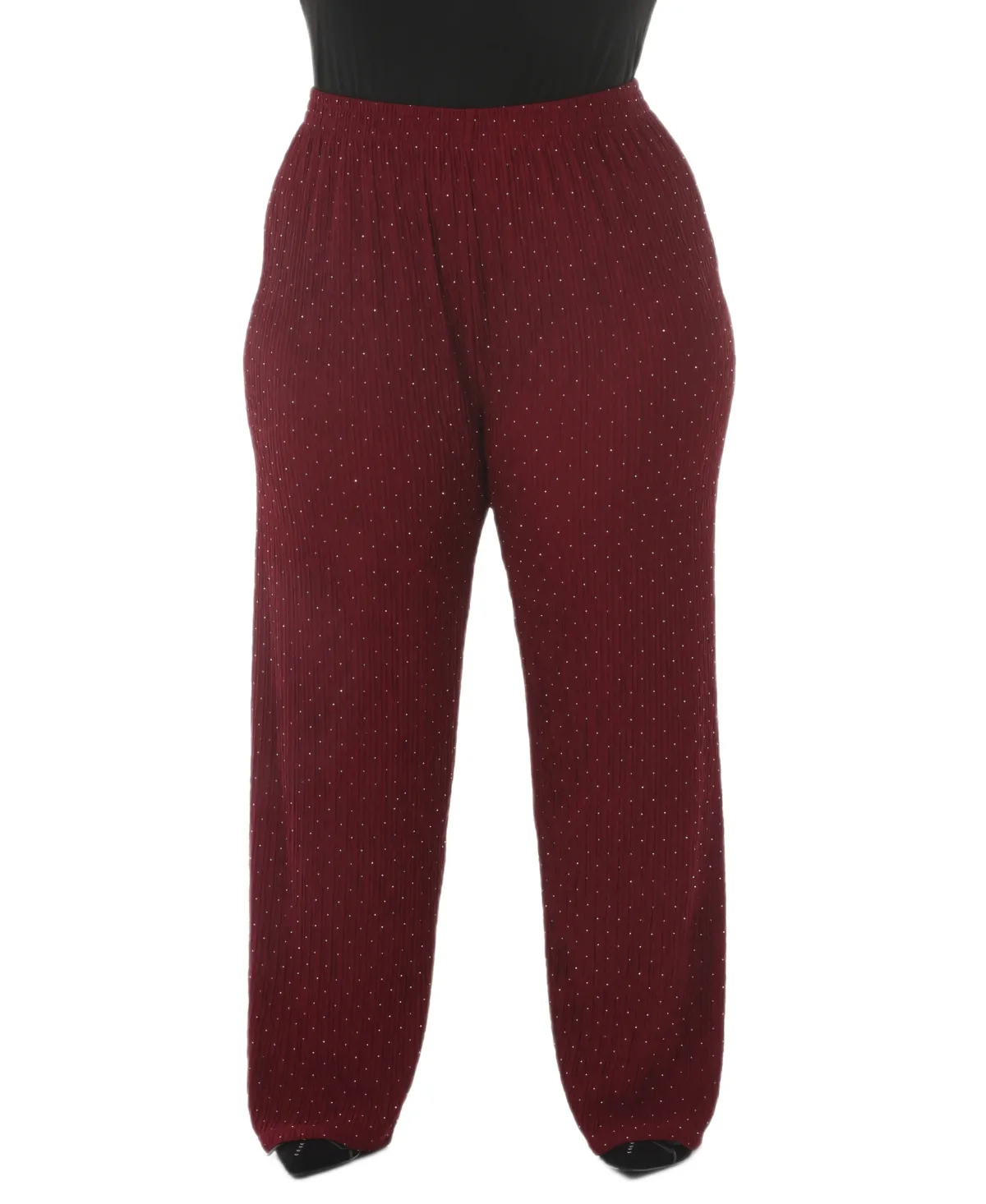 Polka Dot High-Waisted Studded Rhinestones Straight-Leg Pants by White Mark