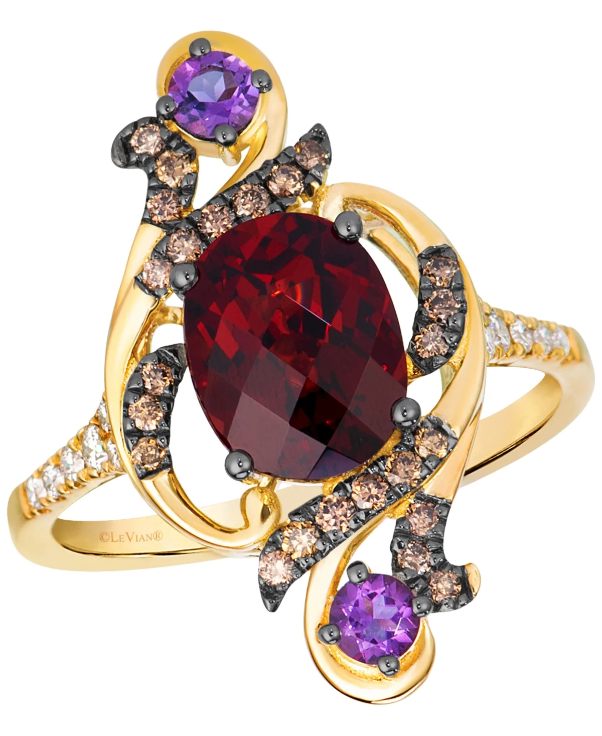 Garnet, Amethyst, Nude Diamond (0.11 ct. t.w.) & Chocolate Diamond (0.19 ct. t.w.) Ring in 14k Honey Gold by Le Vian