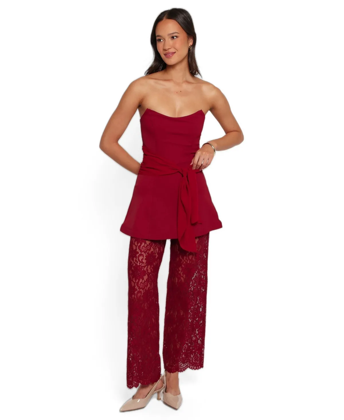 Athena Strapless Lace Wide-Leg Jumpsuit by Petal and Pup