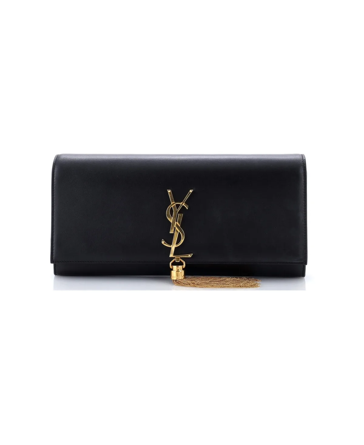 Pre-Owned Saint Laurent Long Classic Monogram Tassel Clutch Leather