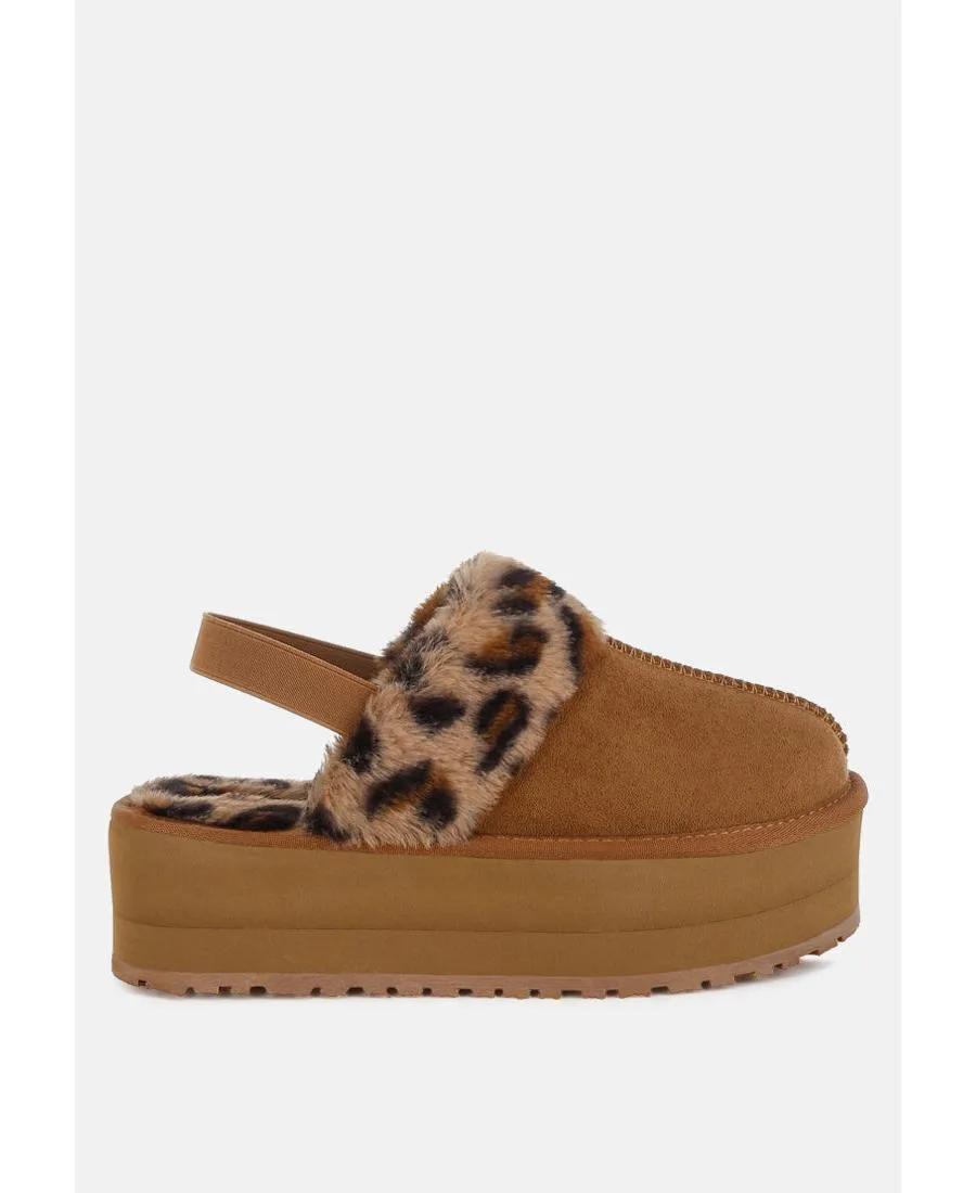 Kutchu Faux Fur Trim Platform Classic Slingback by London Rag