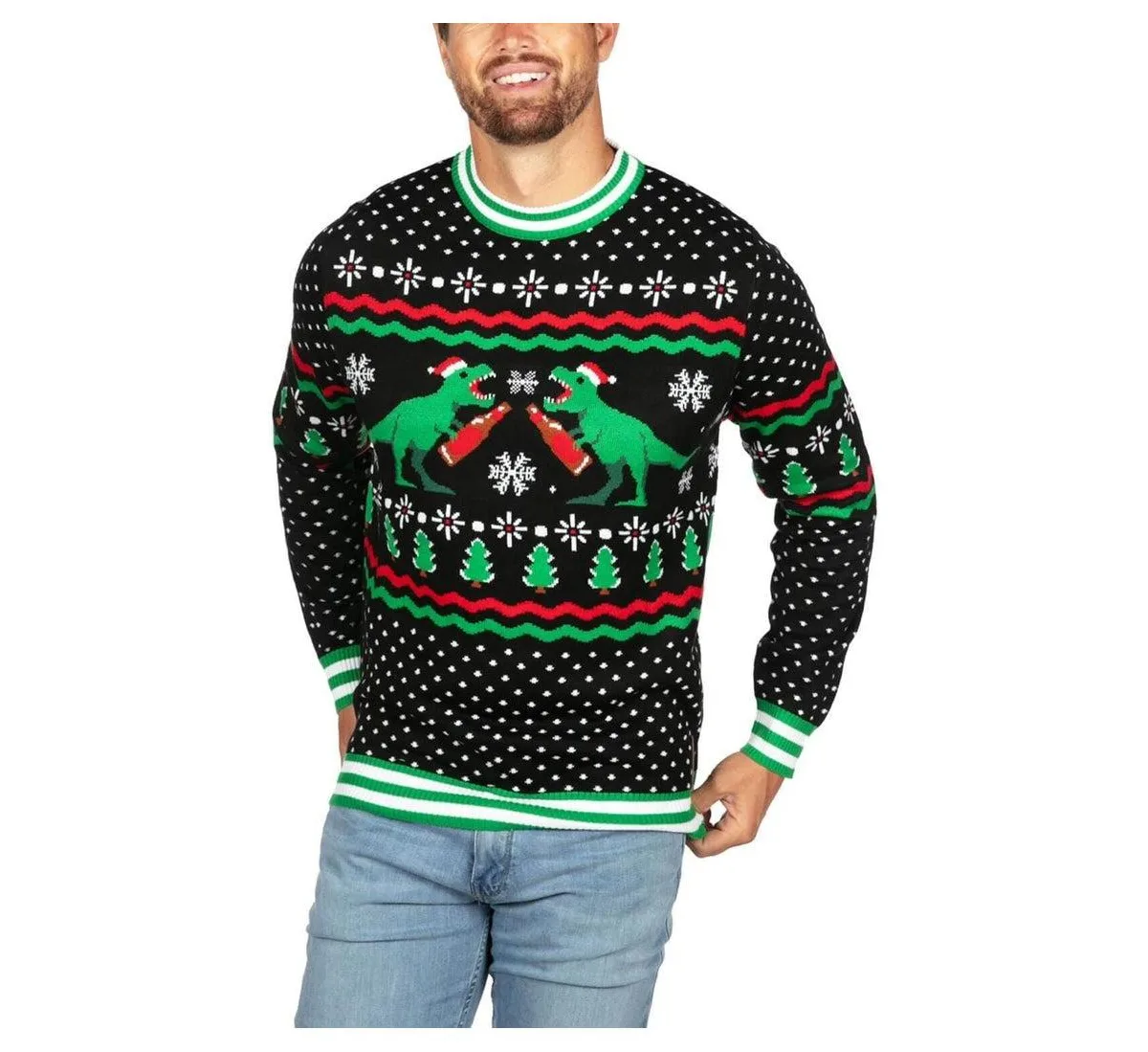 Dinosaur-Themed Holiday Ugly Christmas Sweater by Tipsy Elves