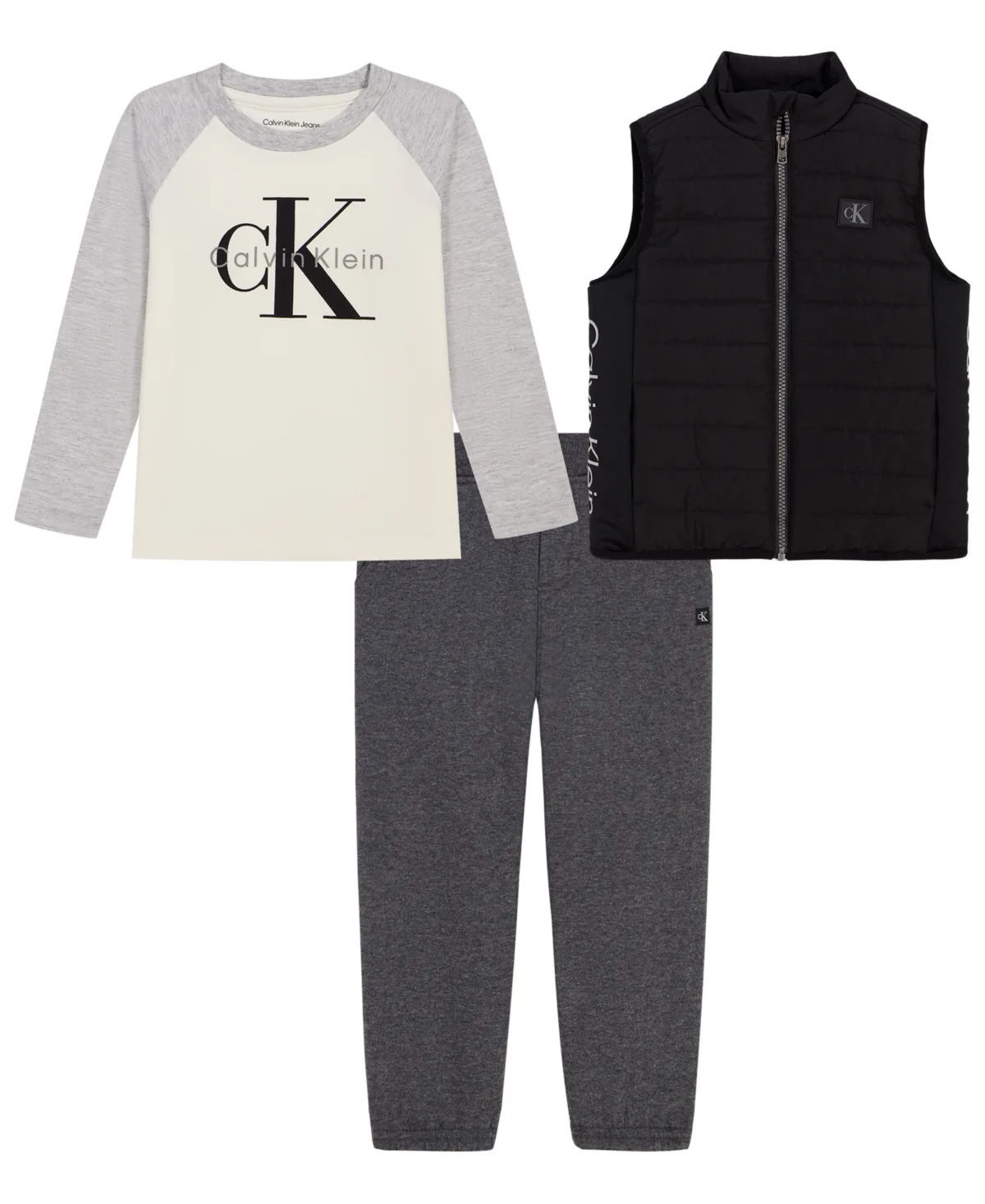 Puffer Logo T-Shirt, Vest, and Joggers, 3-Piece Set by Calvin Klein