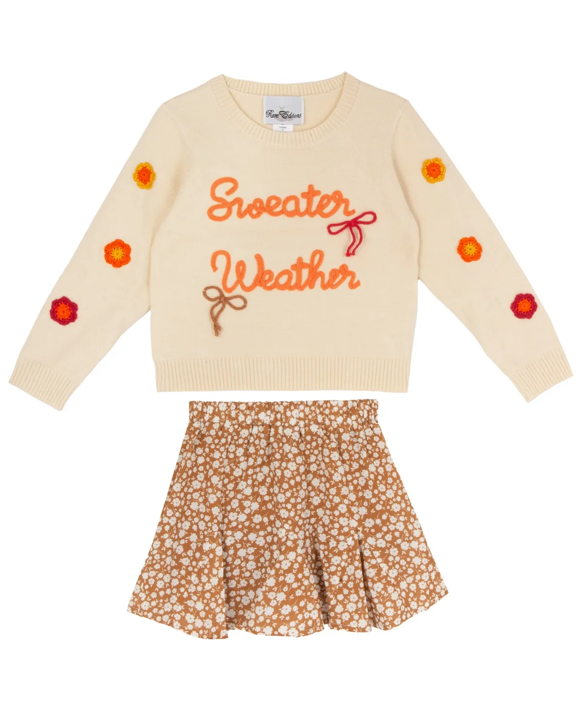 Sweater Weather Long-Sleeve Embroidered-Floral Sweater and Skirt, 2-Piece Set by Rare Editions