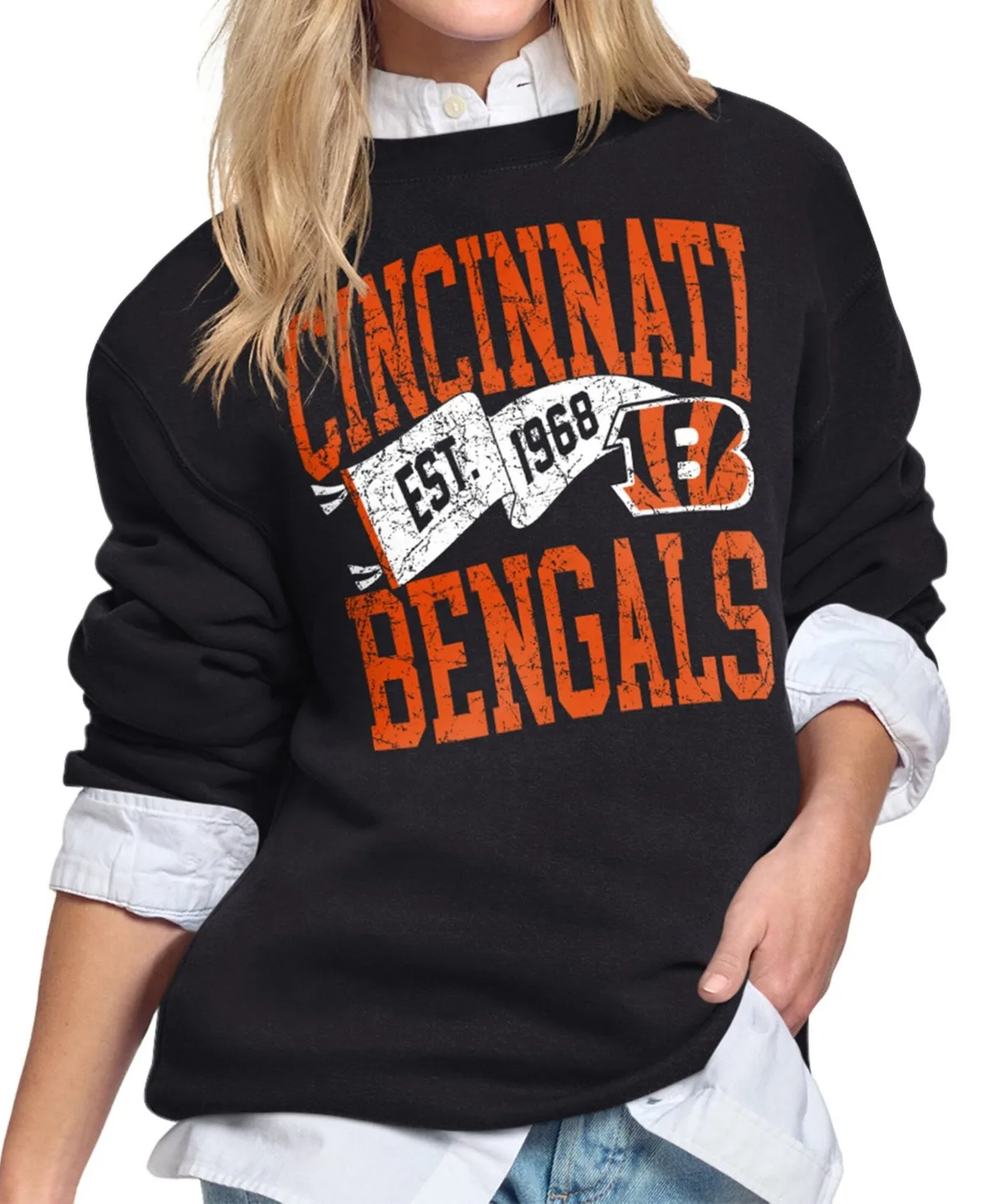 Cincinnati Bengals Pennant Distressed Fleece Sweatshirt by Starter