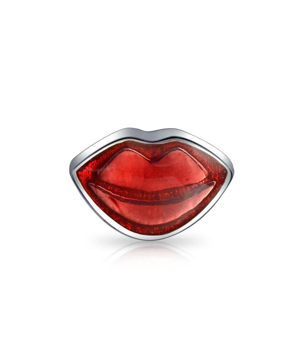 Enamel Kissing Lips Sterling Silver Charm by Bling Jewelry
