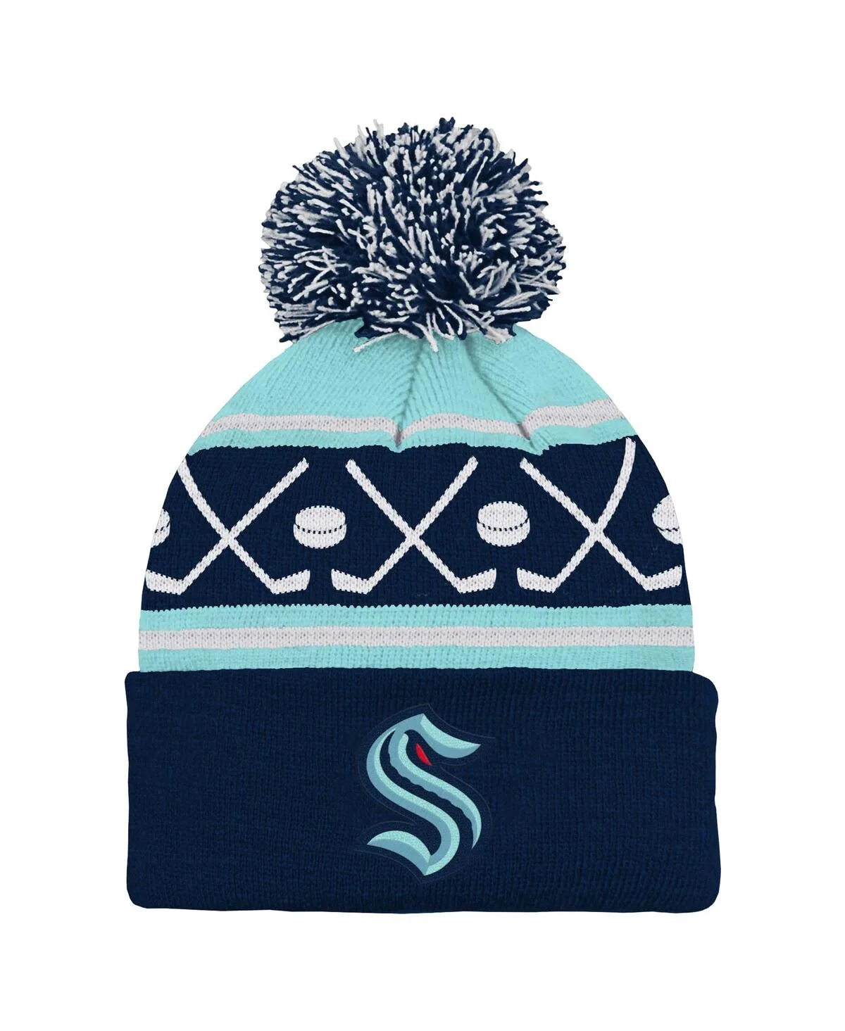 Deep Sea Blue Seattle Kraken Faceoff Cuffed Knit Hat with Pom by Outerstuff