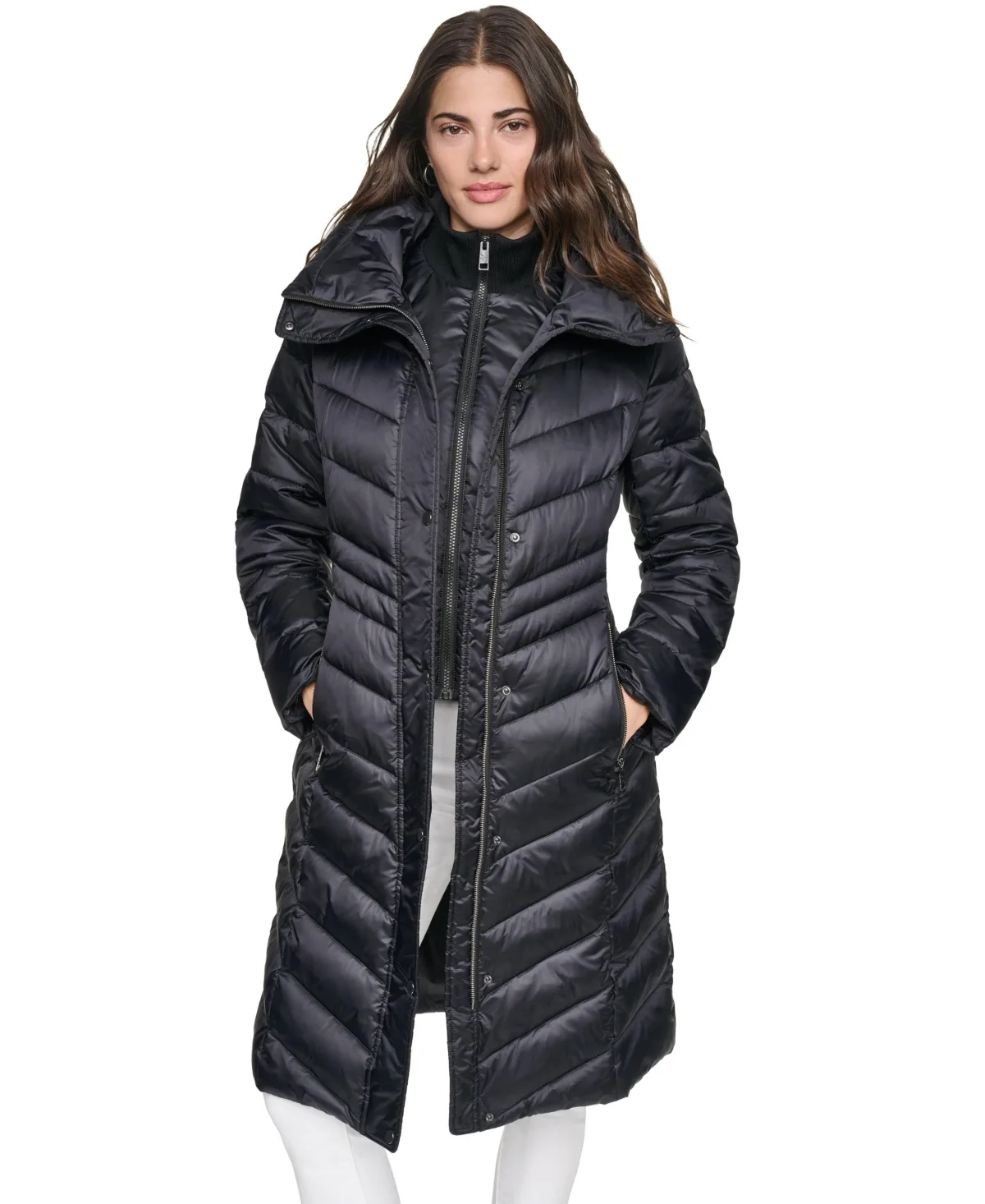 Clements Water-Resistant Chevron-Quilted Hooded Puffer Coat