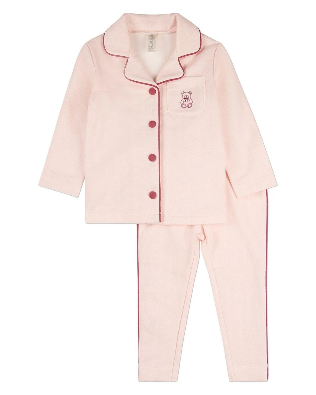 Snuggly Bear Chevron-Printed Cotton-Rich Pajama Set by Memoi