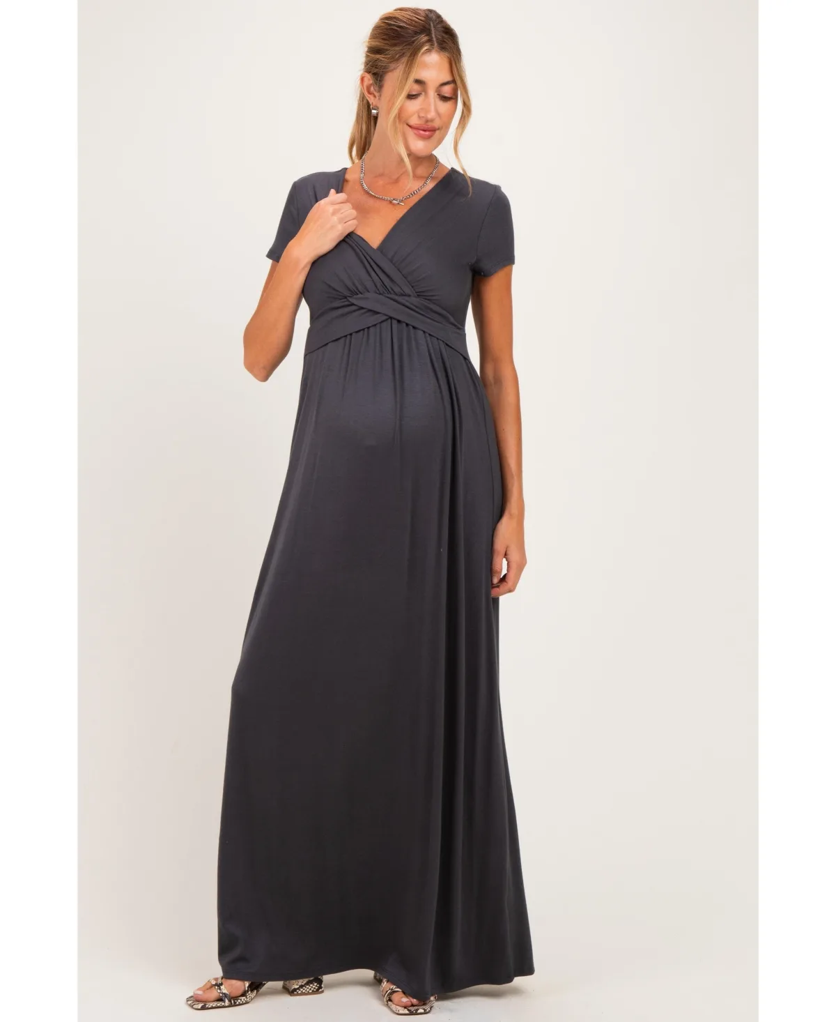 Olive Draped Maternity/Nursing Maxi Dress by PinkBlush