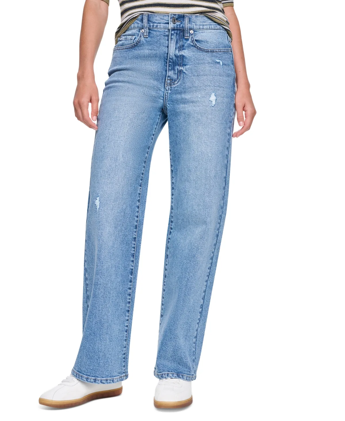 Mid-Rise Light Destruction Loose Straight Leg Jeans by DKNY