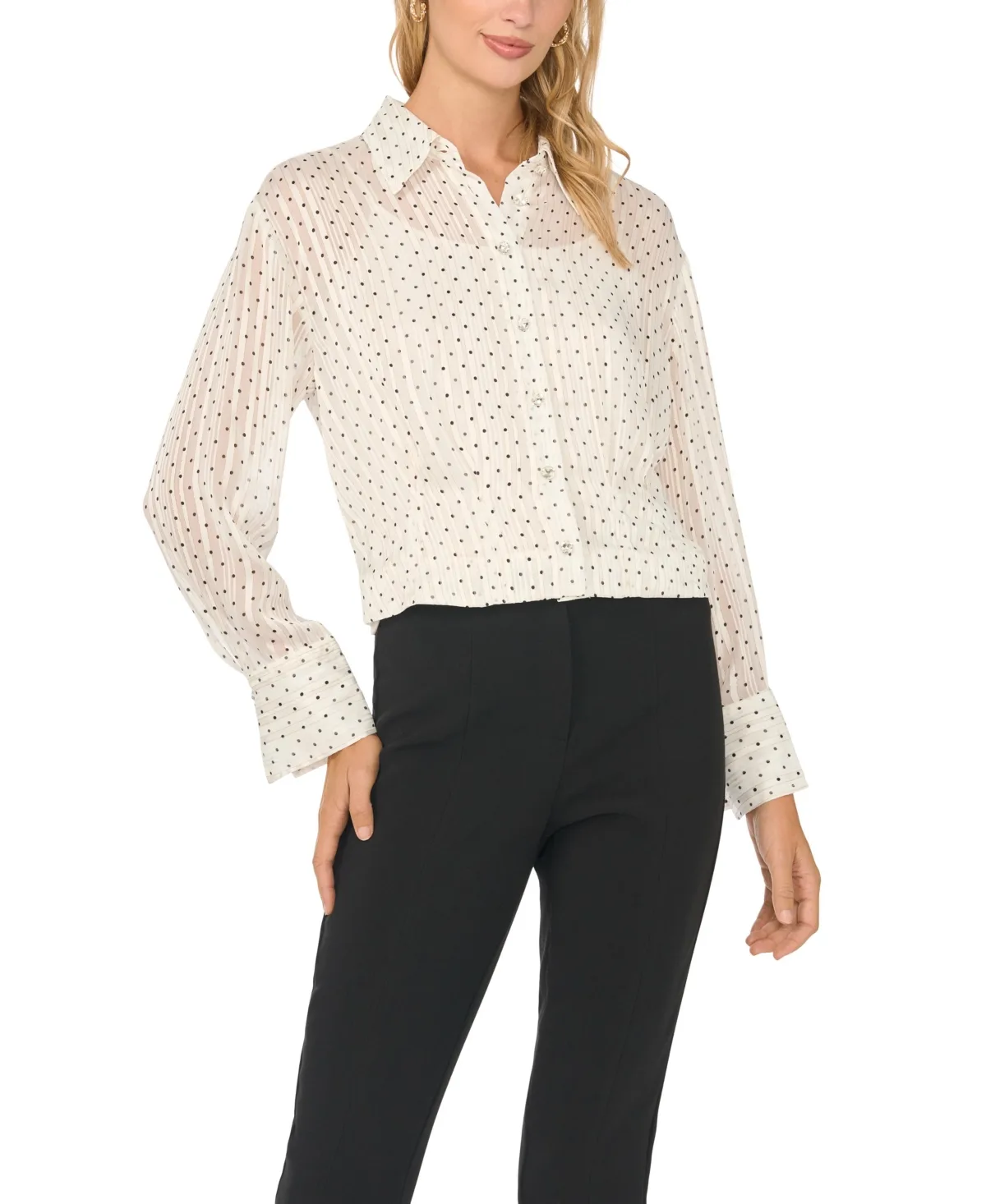 Polka Dot Pintuck Long-Sleeve Blouse by Vince Camuto
