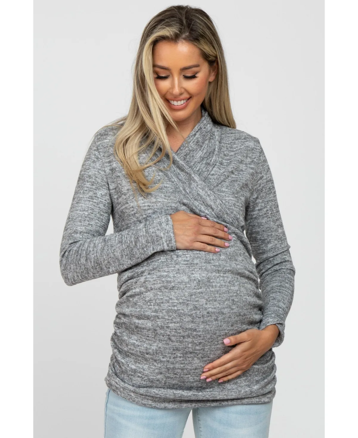 Soft Heathered Draped Wrap Maternity/Nursing Top