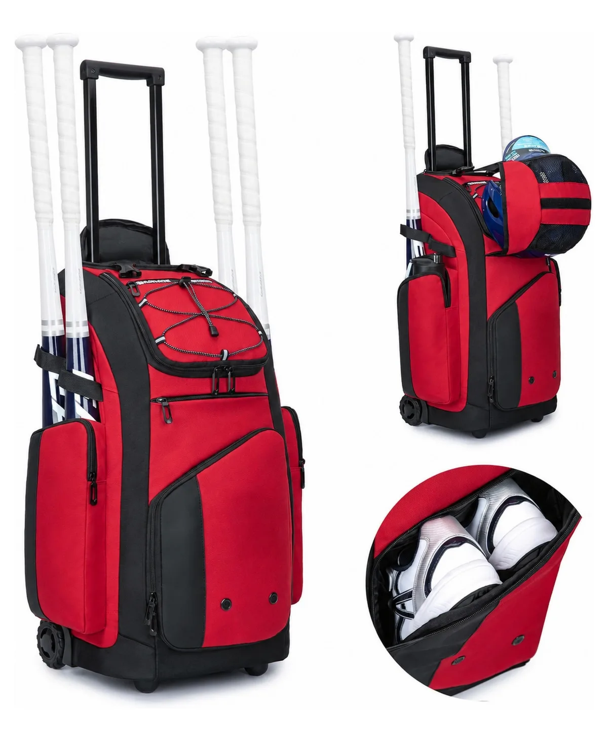 Rolling Baseball Bag with Wheels 60L Capacity Holds 4 Bats and Sports Equipment by Peneyon