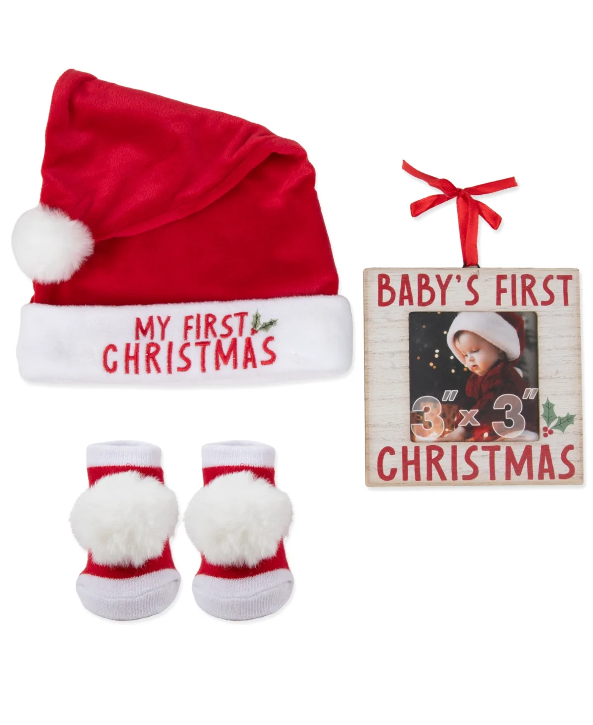First Christmas Santa Hat, Photo Frame and Socks, 3-Piece Set by Baby Essentials