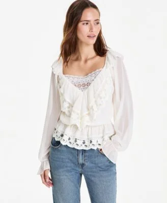 Ruffle Long Sleeve Lace Trim Top by And Now This