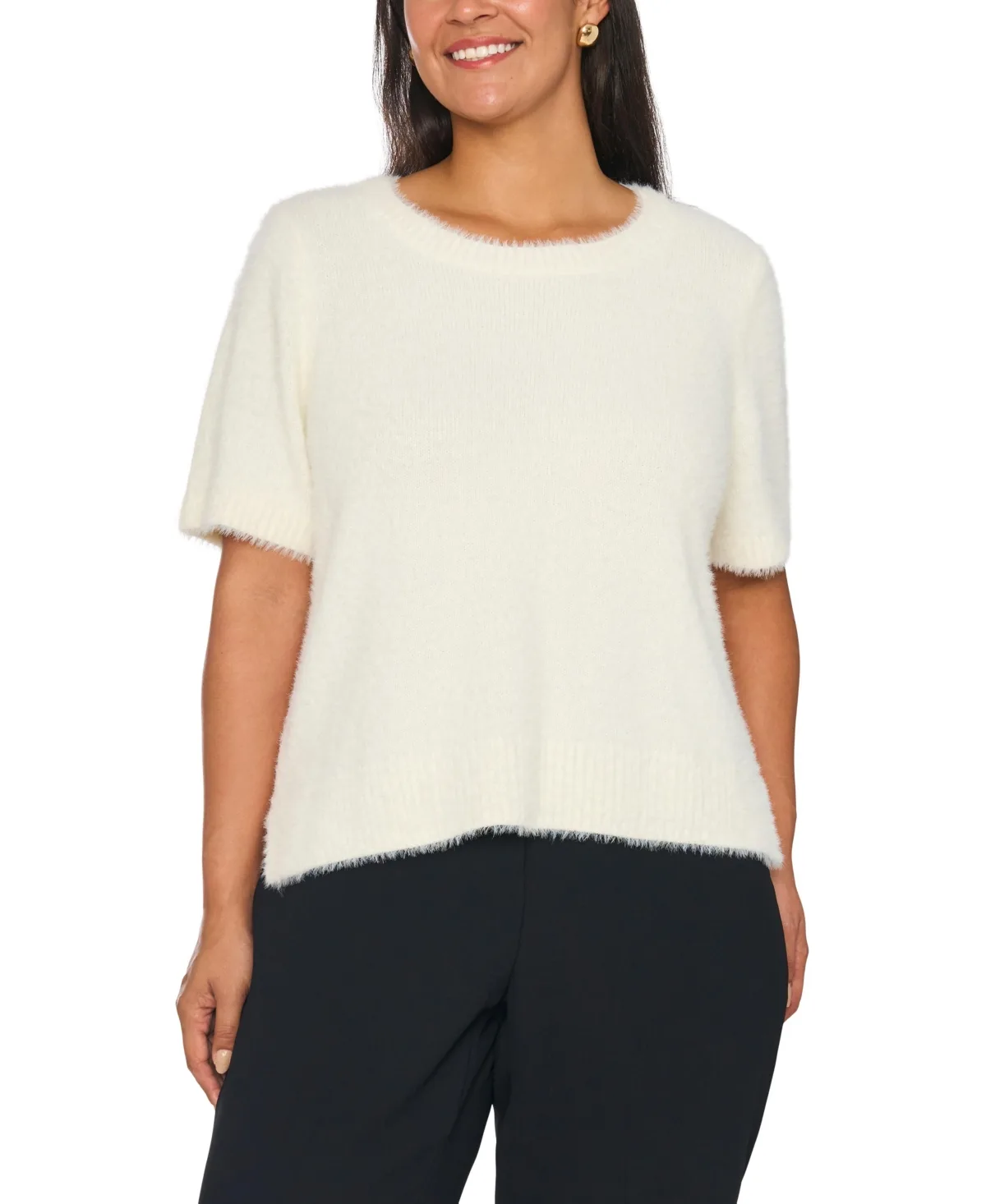 Short-Sleeve Crewneck Sweater by Vince Camuto