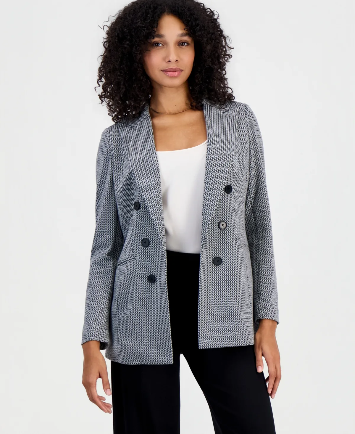 Double-Breasted Open-Front Blazer