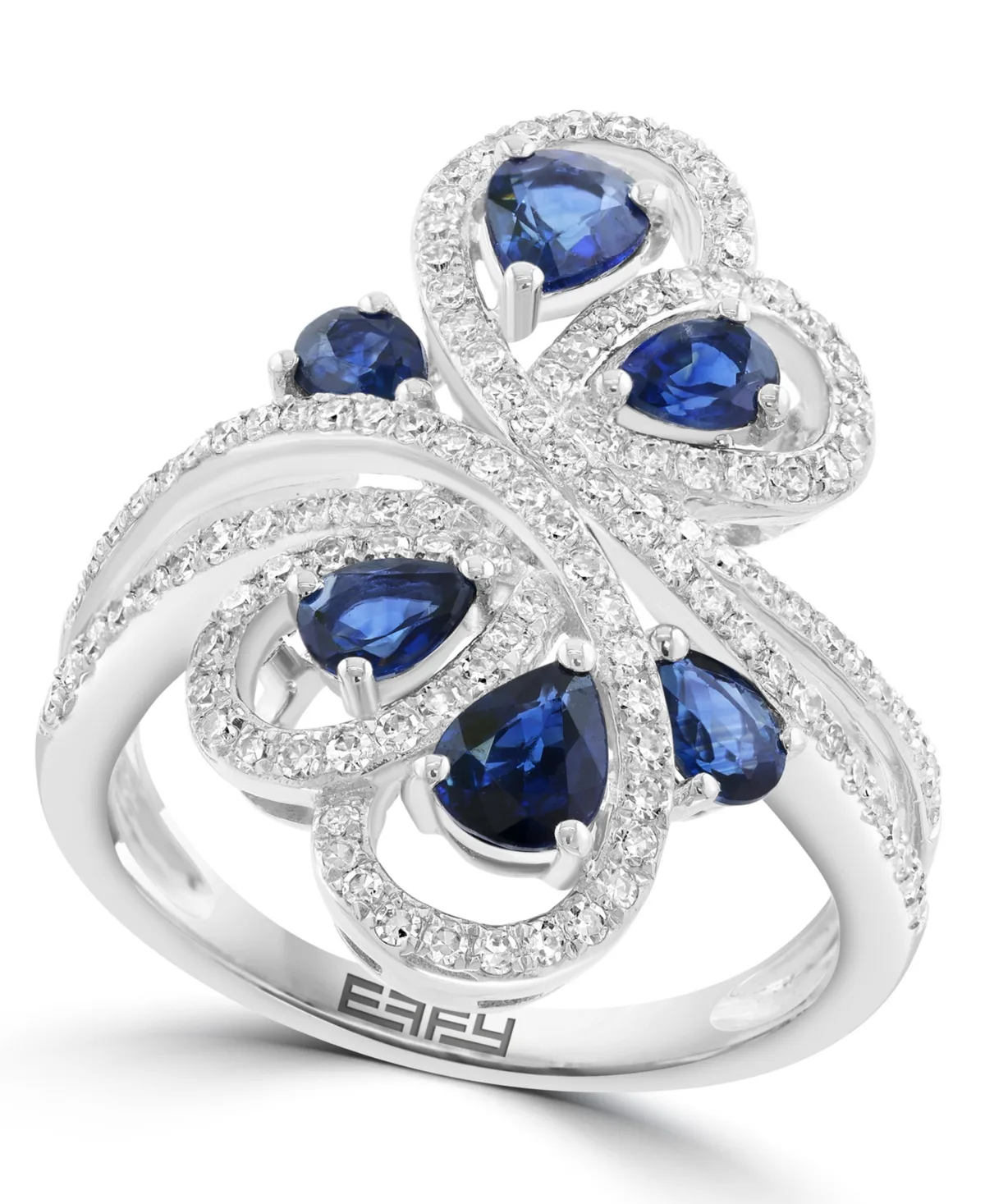 Sapphire and Diamond Statement Ring (1/2 ct. t.w. Diamond, 1-3/8 ct. Sapphire) in 14k White Gold by Effy Collection