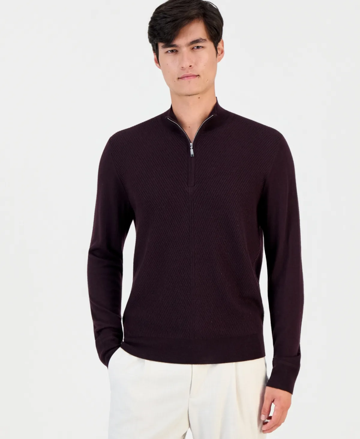 Long Sleeve Textured Quarter-Zip Sweater by Alfani