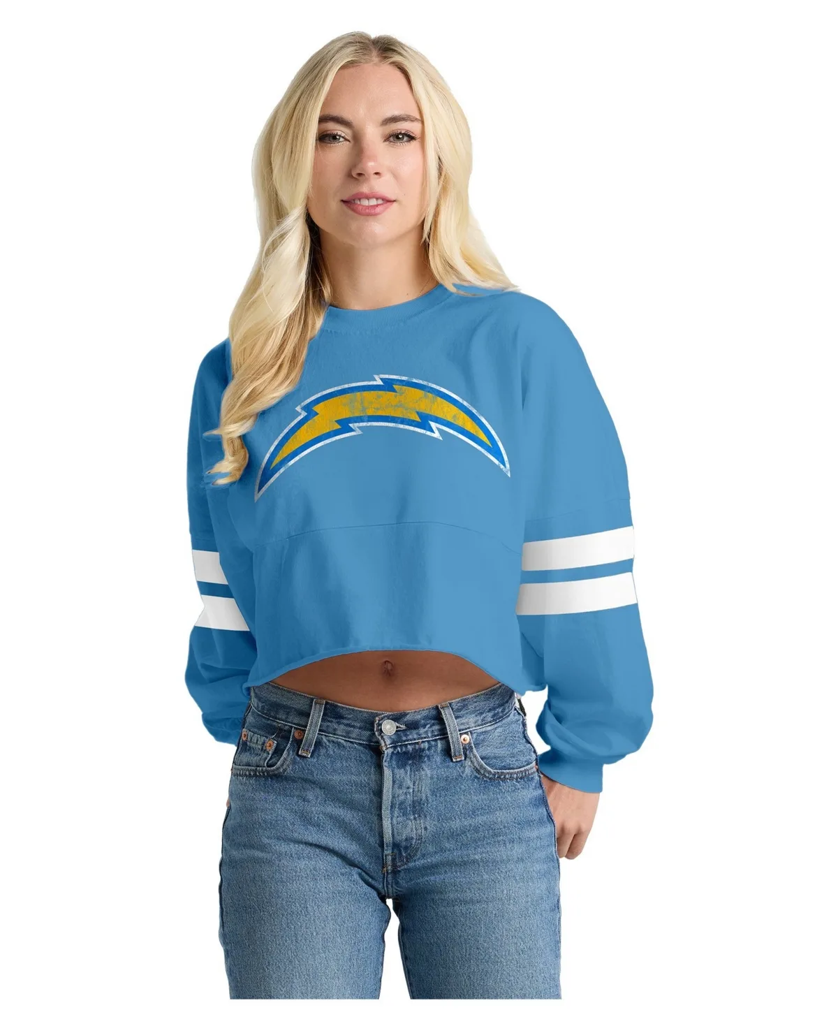 Los Angeles Chargers Oversized Cropped Long-Sleeve T-Shirt by Spirit Jersey