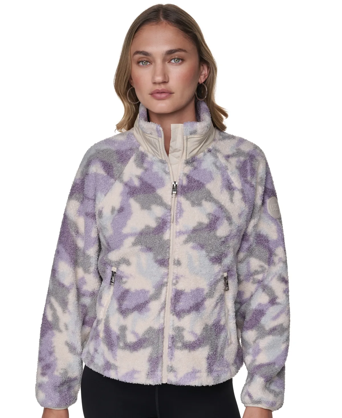 Beacon Printed-Sherpa Mock-Neck Jacket by DKNY
