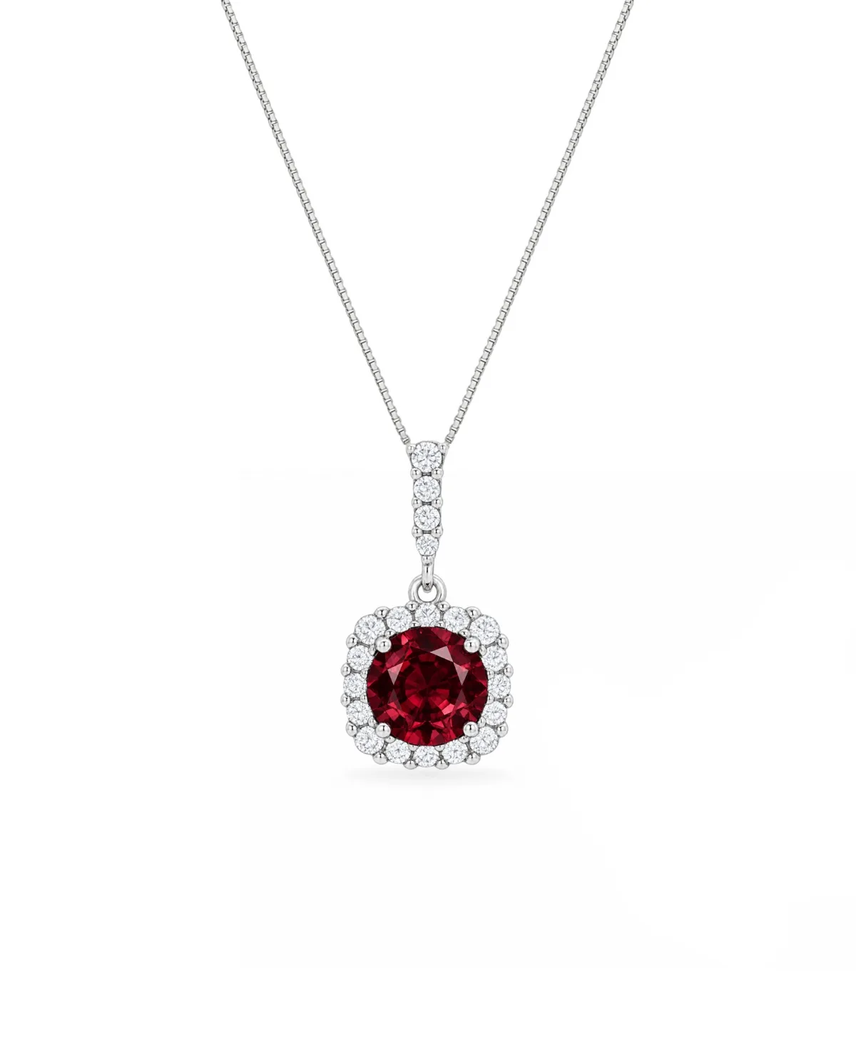 Cubic Zirconia Round Red Center Cushion-Shape Pendant Necklace by Giani Bernini