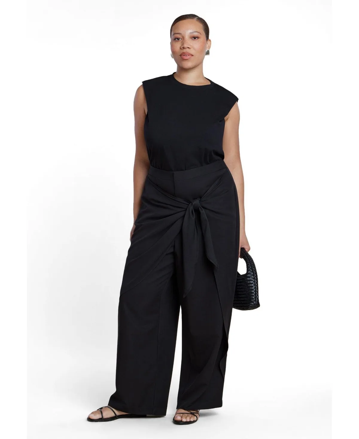 High-Rise Wide-Leg Wrap-Detail Trousers by Eloquii