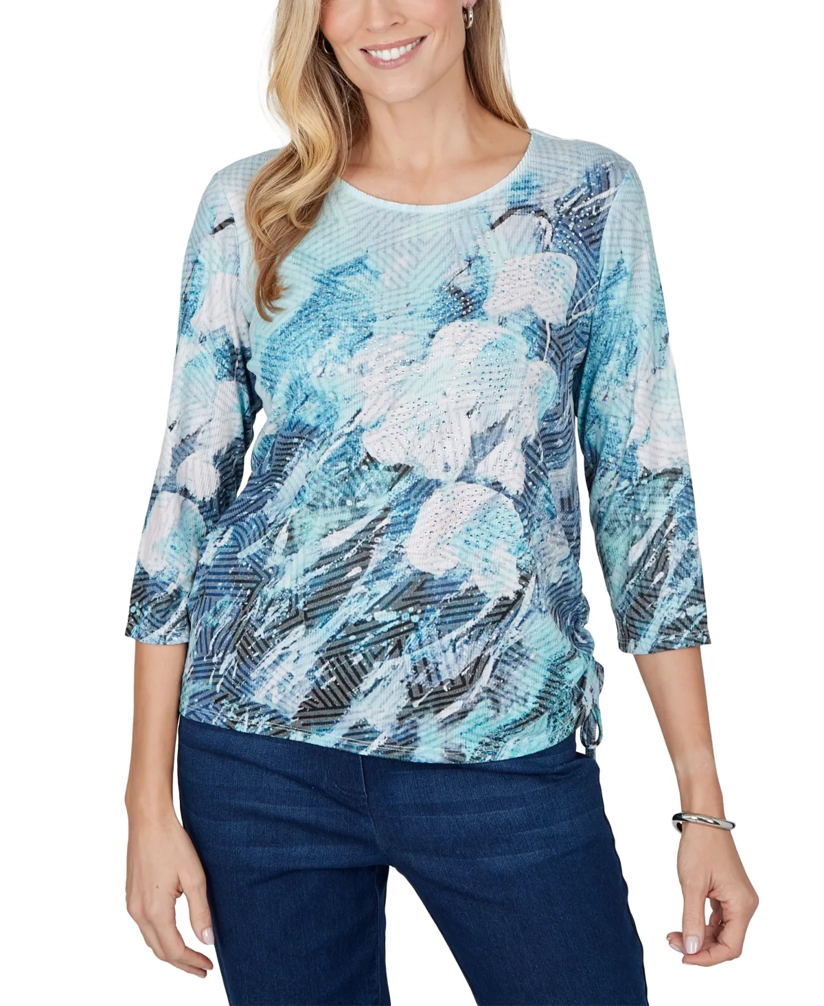 3/4-Sleeve Floral Print Blouse by Alfred Dunner