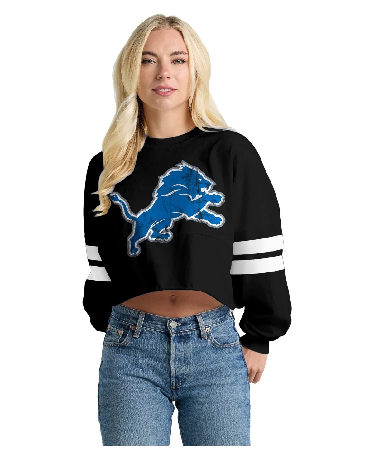 Detroit Lions Oversized Cropped Long-Sleeve T-Shirt by Spirit Jersey