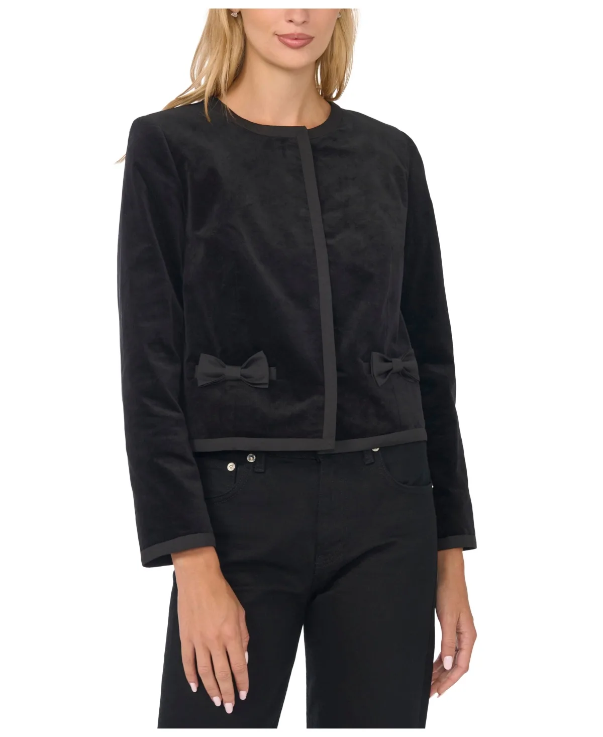 Short Velvet Bow-Detail Jacket by CeCe