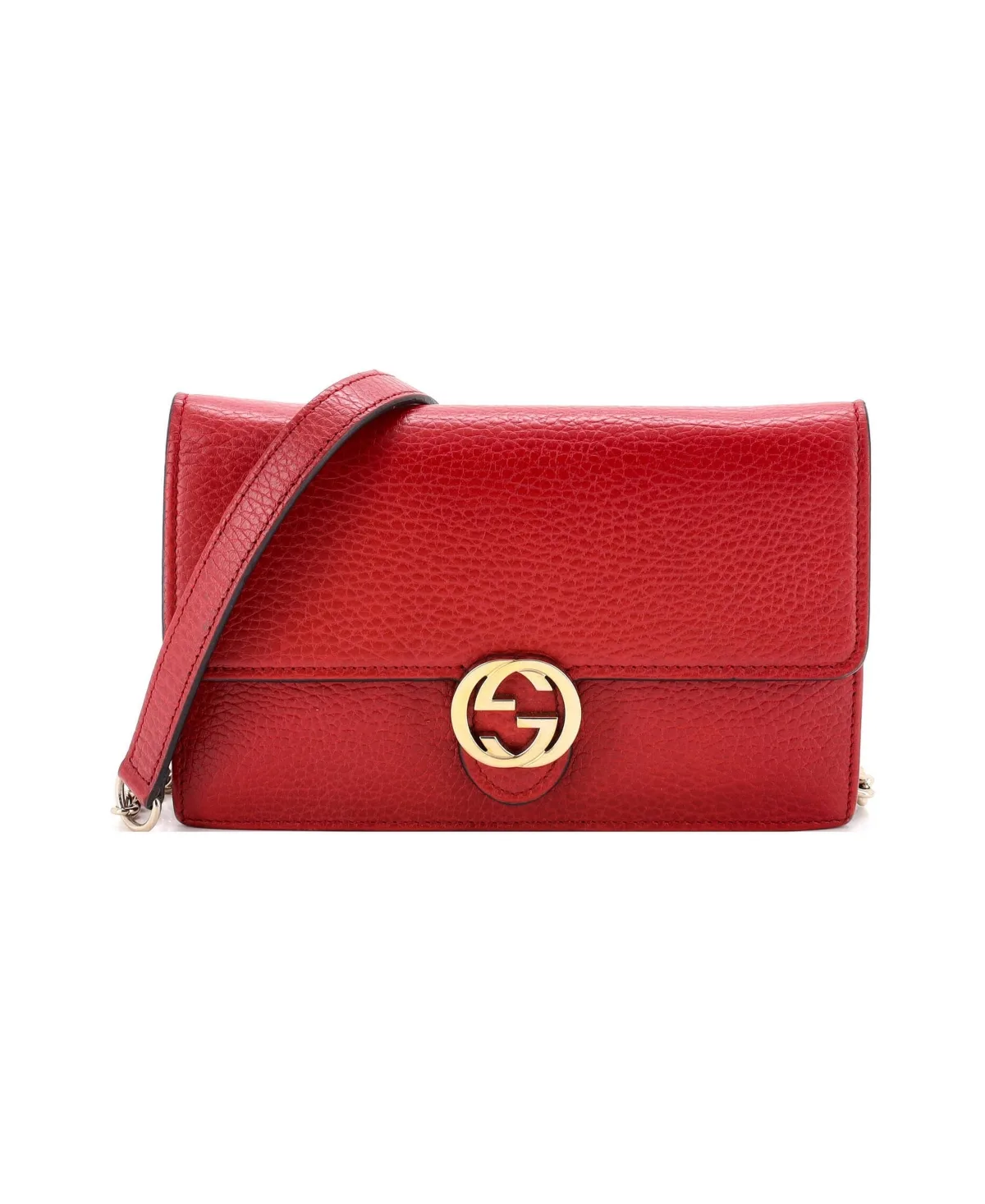 Pre-Owned Interlocking Wallet on Chain Leather by Gucci