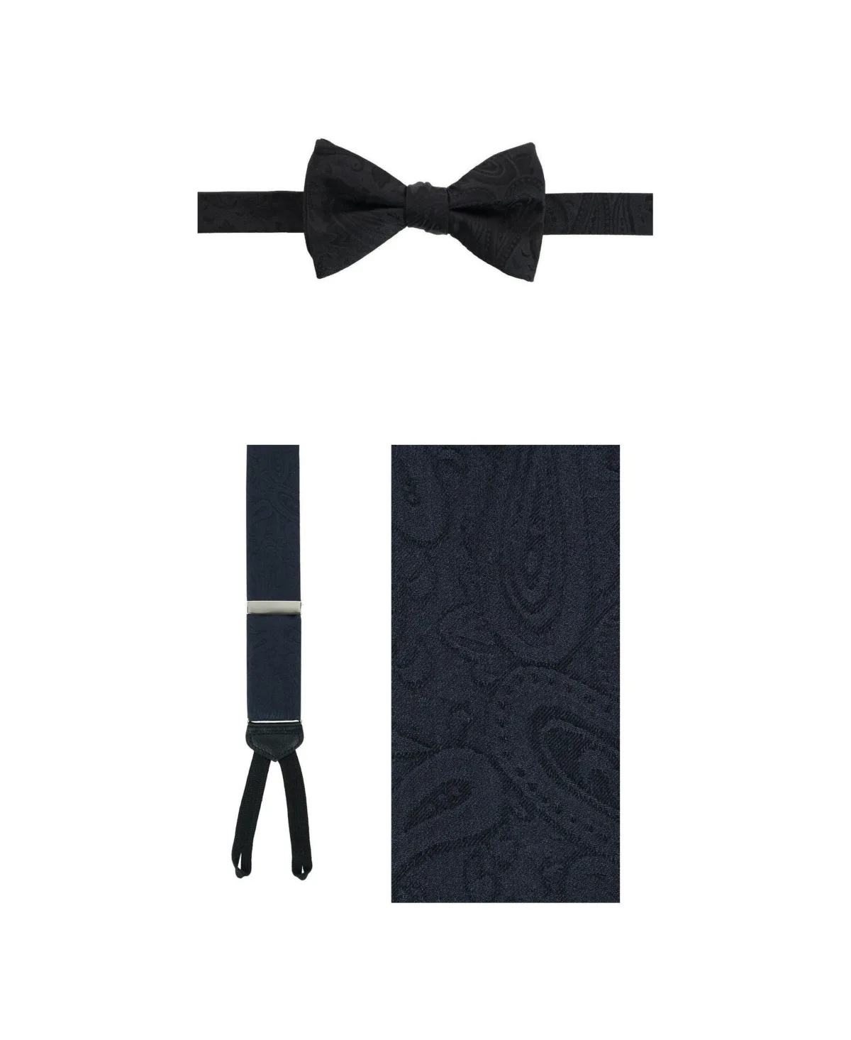 Banbury Paisley Y-Back Adjustable Silk Suspenders and Bow Tie, 2-Piece Set