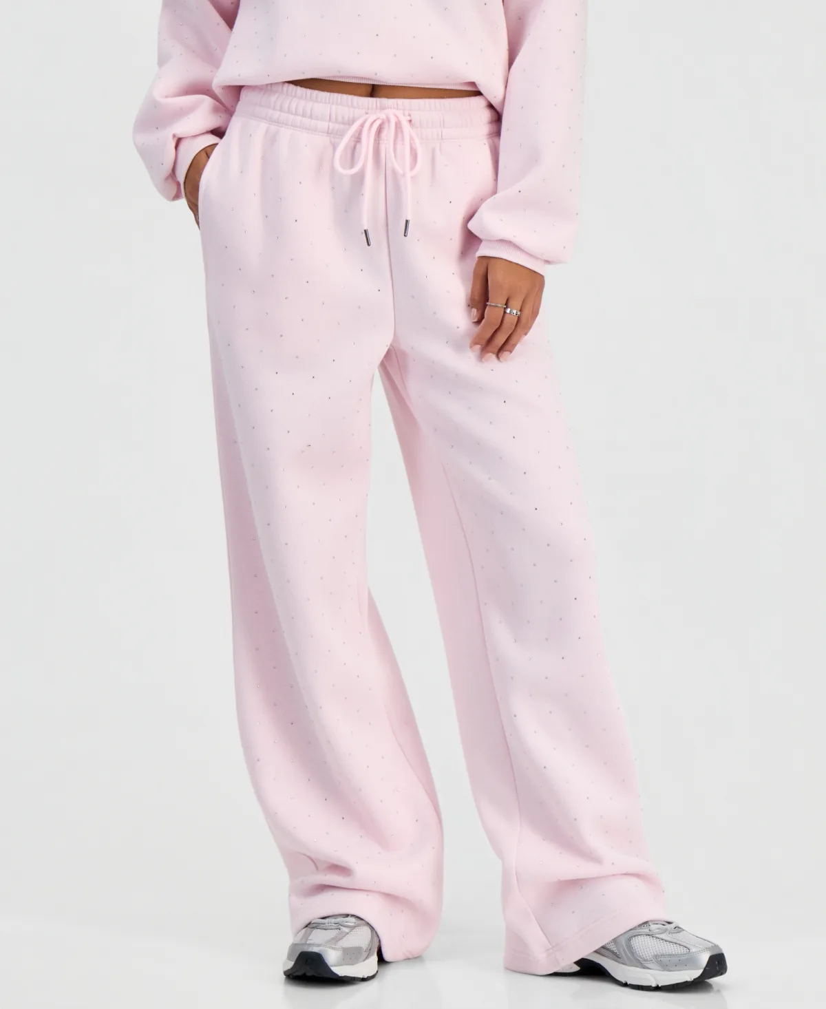 Rhinestone Wide Drawstring Pants by Madden Girl