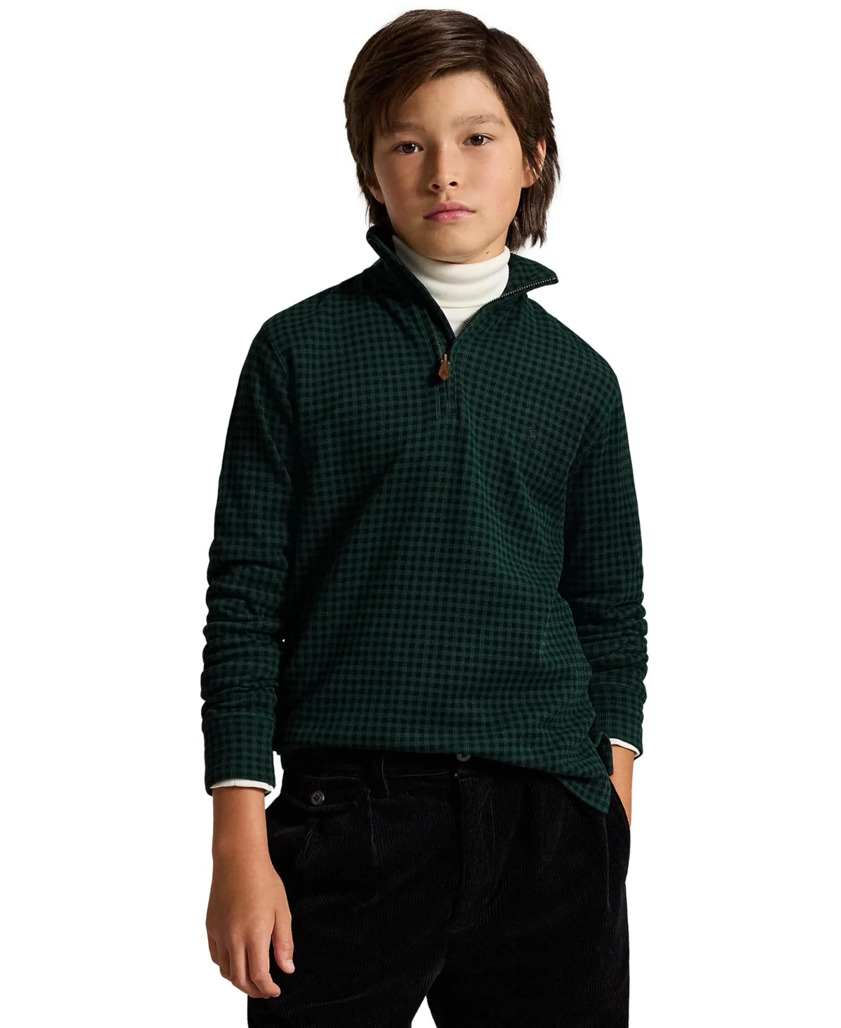 Plaid Estate-Rib Quarter-Zip Pullover by Polo Ralph Lauren