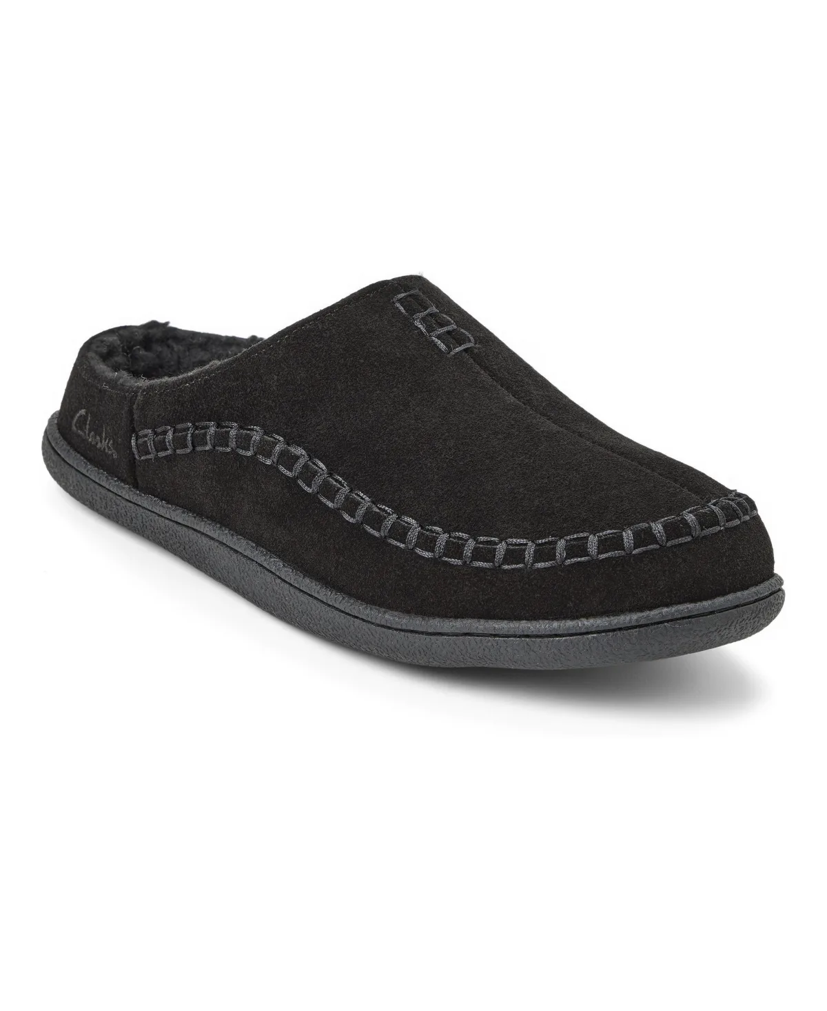 Suede Stitch Genuine Cow Suede Memory-Foam Clog Slippers