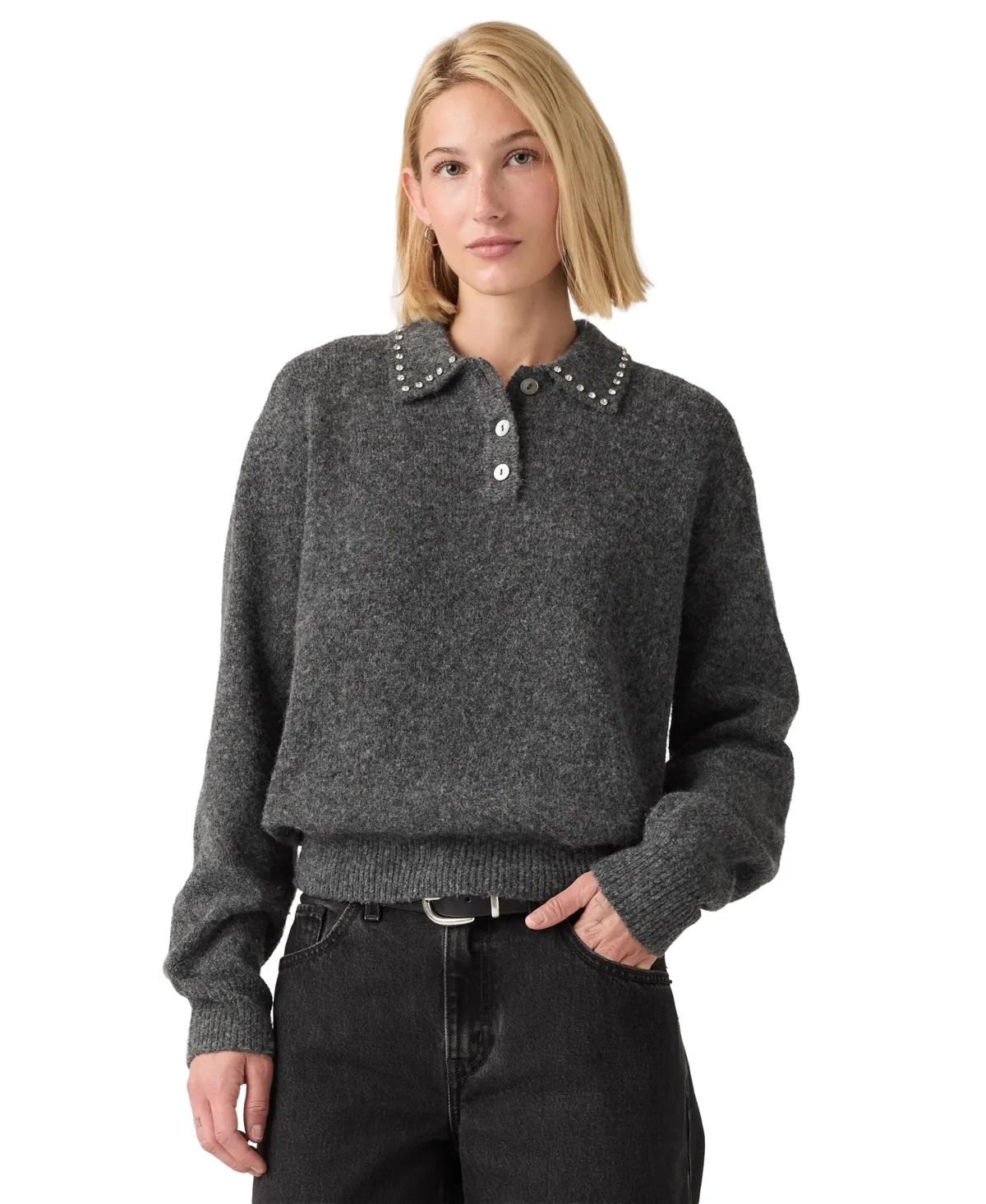 Collared Long-Sleeve Rhinestone Sweater by Levi's