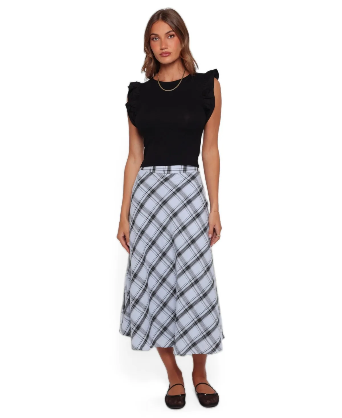 Piper A-Line Plaid Midi Skirt by Petal and Pup