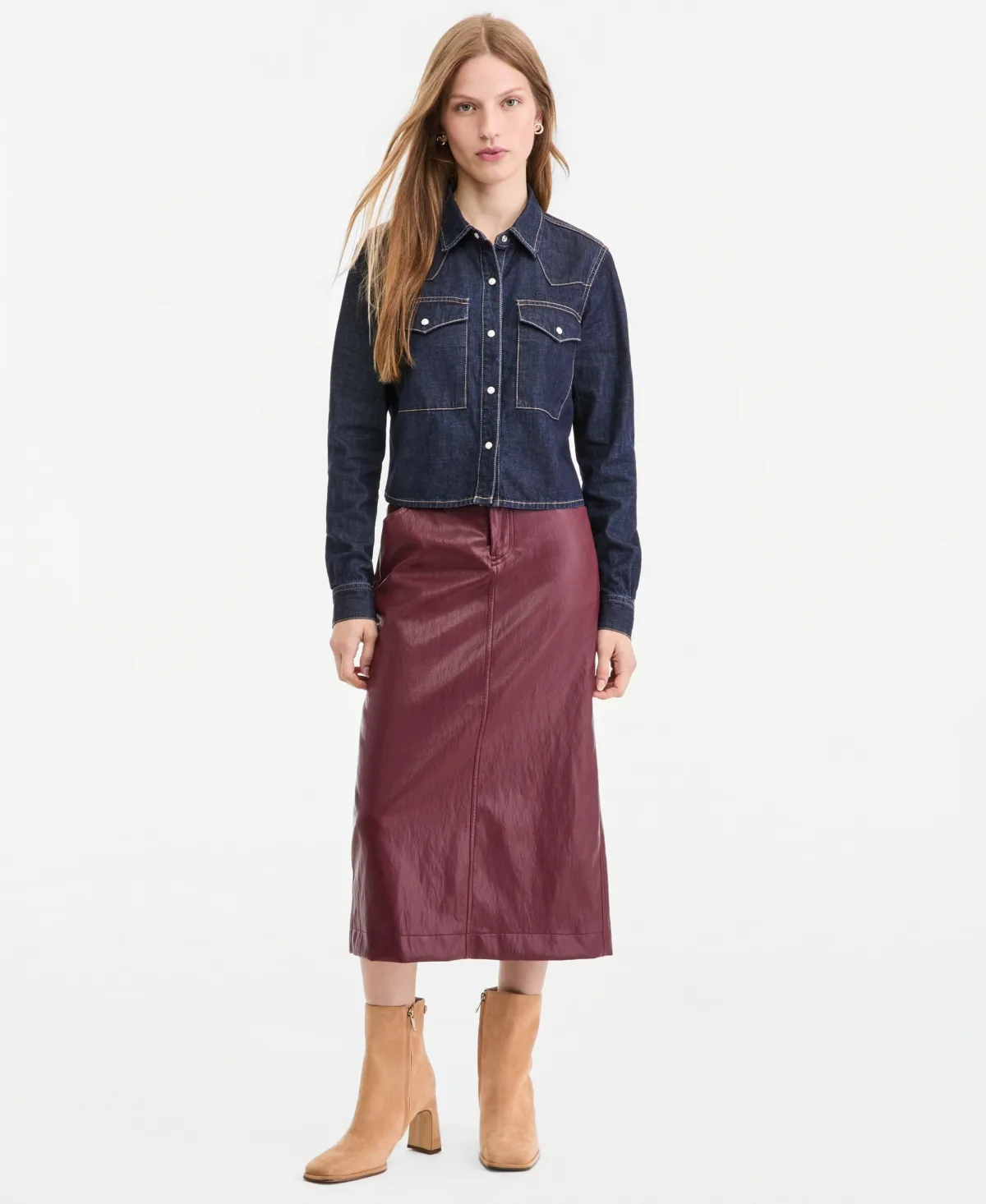 Faux Leather Midi Skirt by On 34th