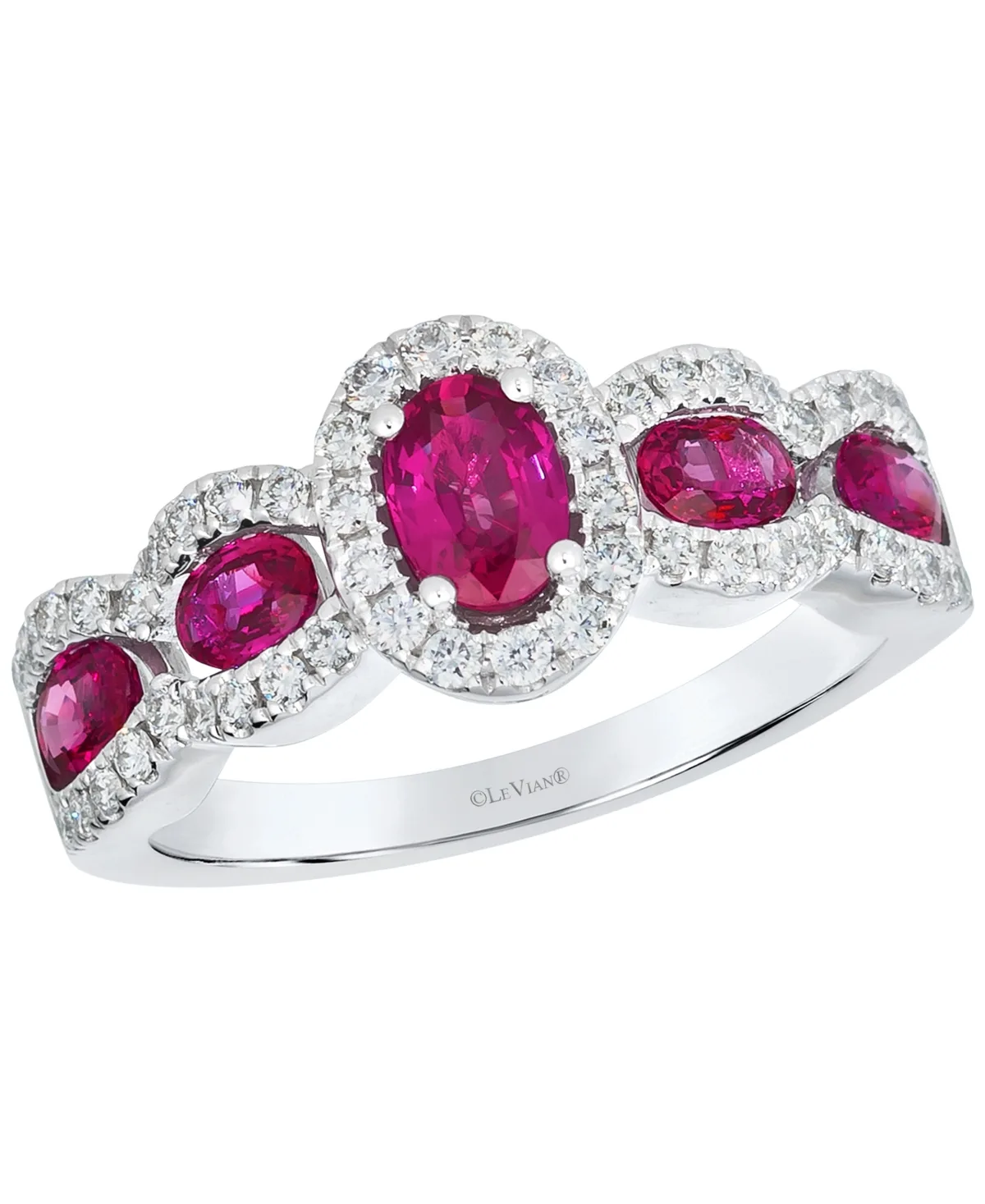 Vanilla Gold Oval Halo Ruby and Diamond Ring (1-1/4 ct. t.w. Ruby, 3/8 ct. t.w. Diamond) in 14k White Gold by Le Vian