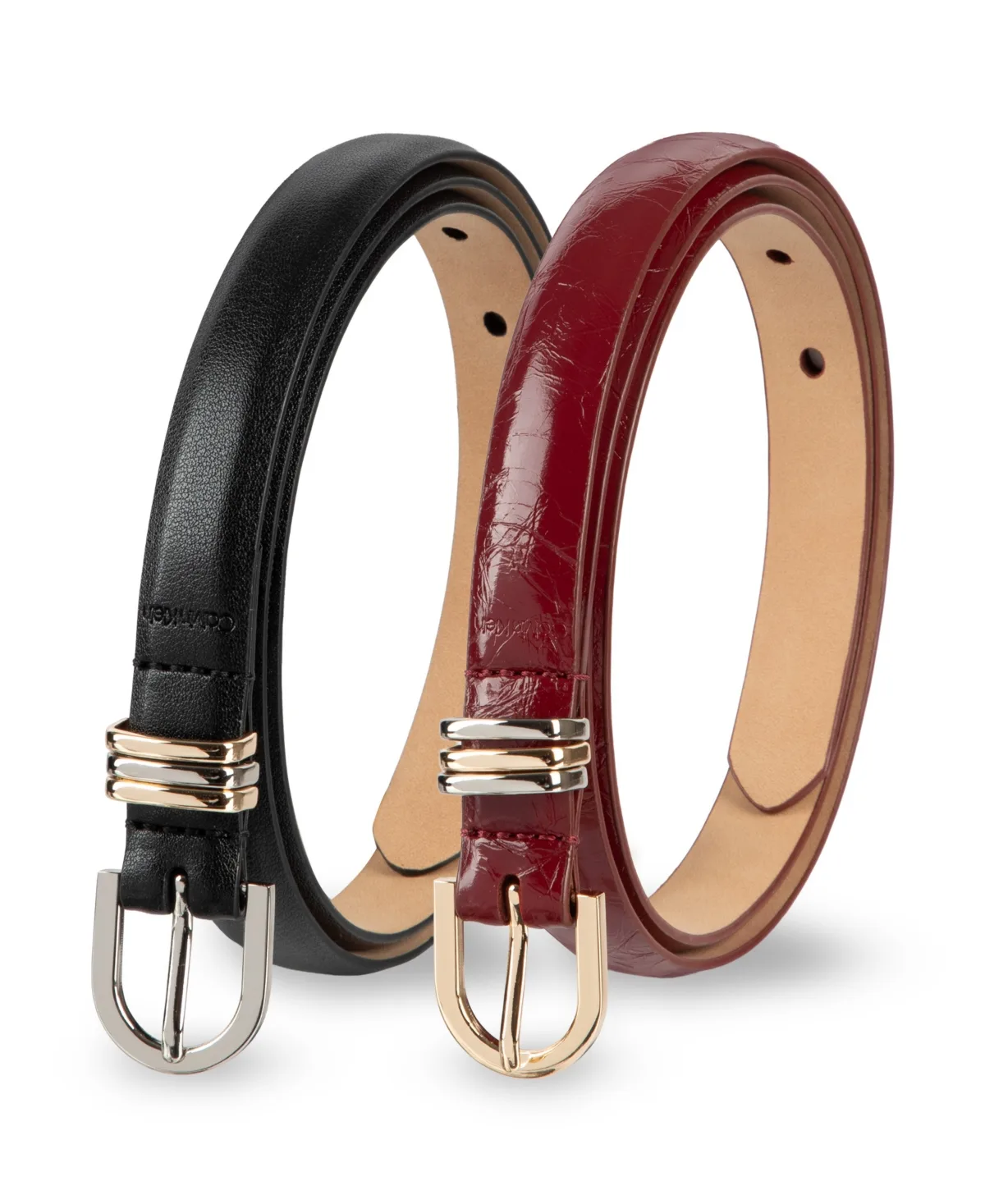 Skinny Solid and Embossed Belt Set by Calvin Klein