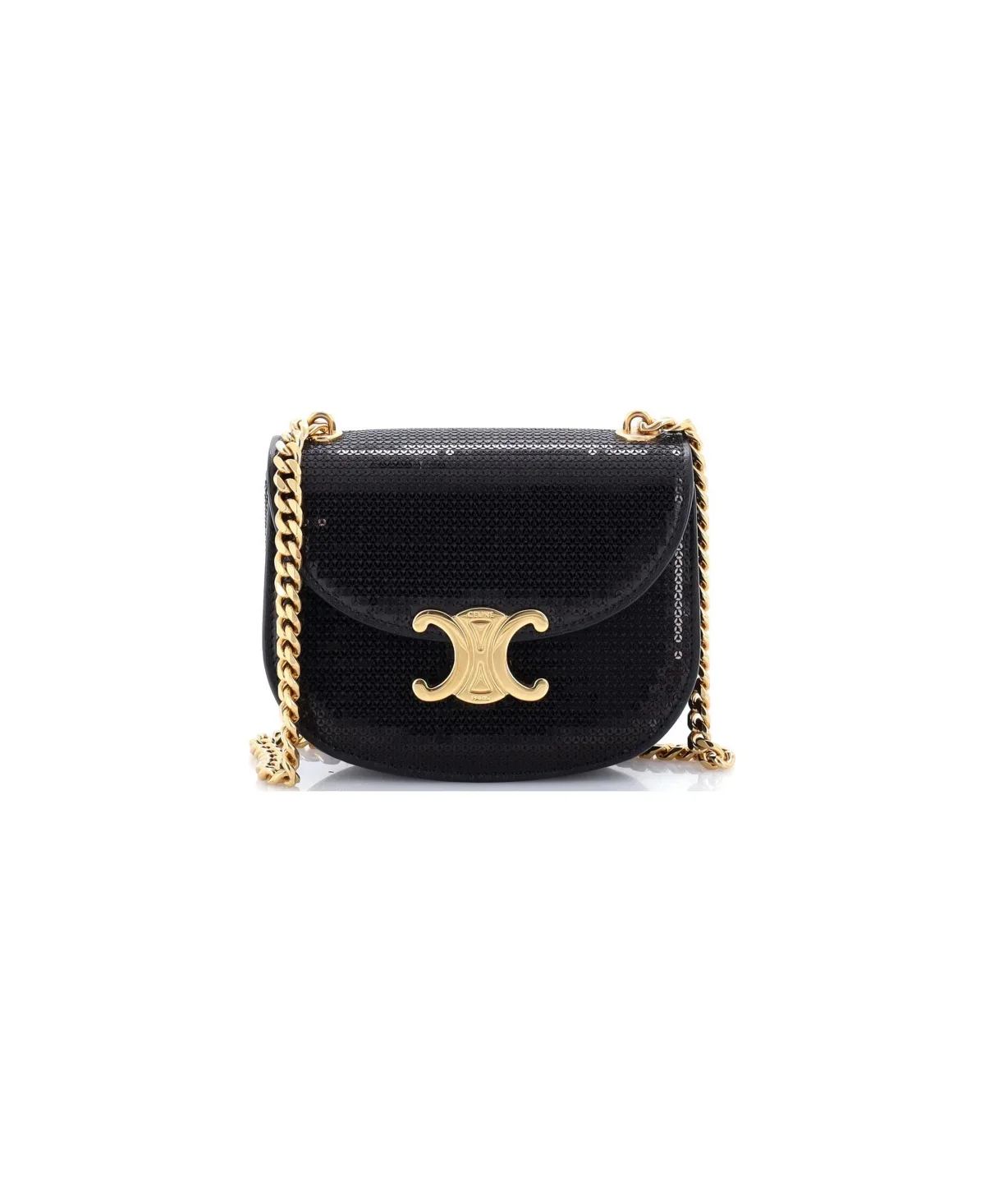 Pre-Owned Celine Triomphe Besace Clea Chain Flap Bag Sequins by Celine