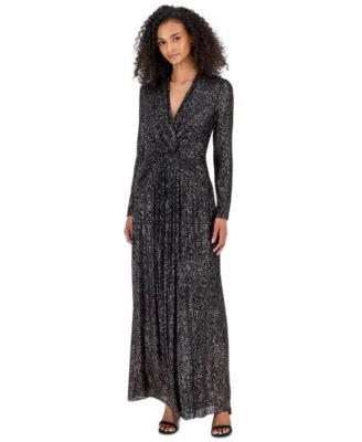 Twist Front V Neck Plisse Maxi Dress by Anne Klein