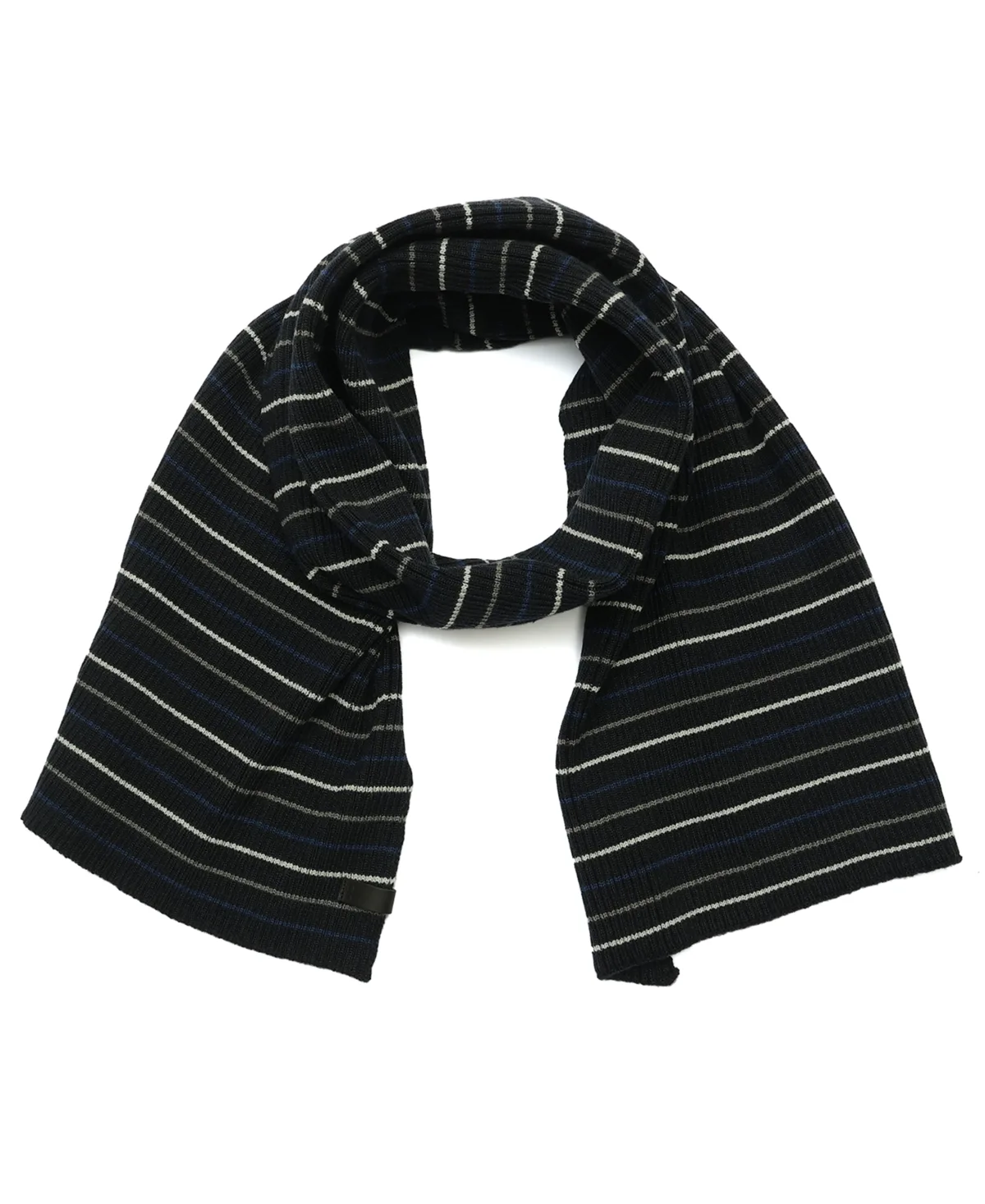 Micro Stripe Ribbed-Knit Fringe Scarf