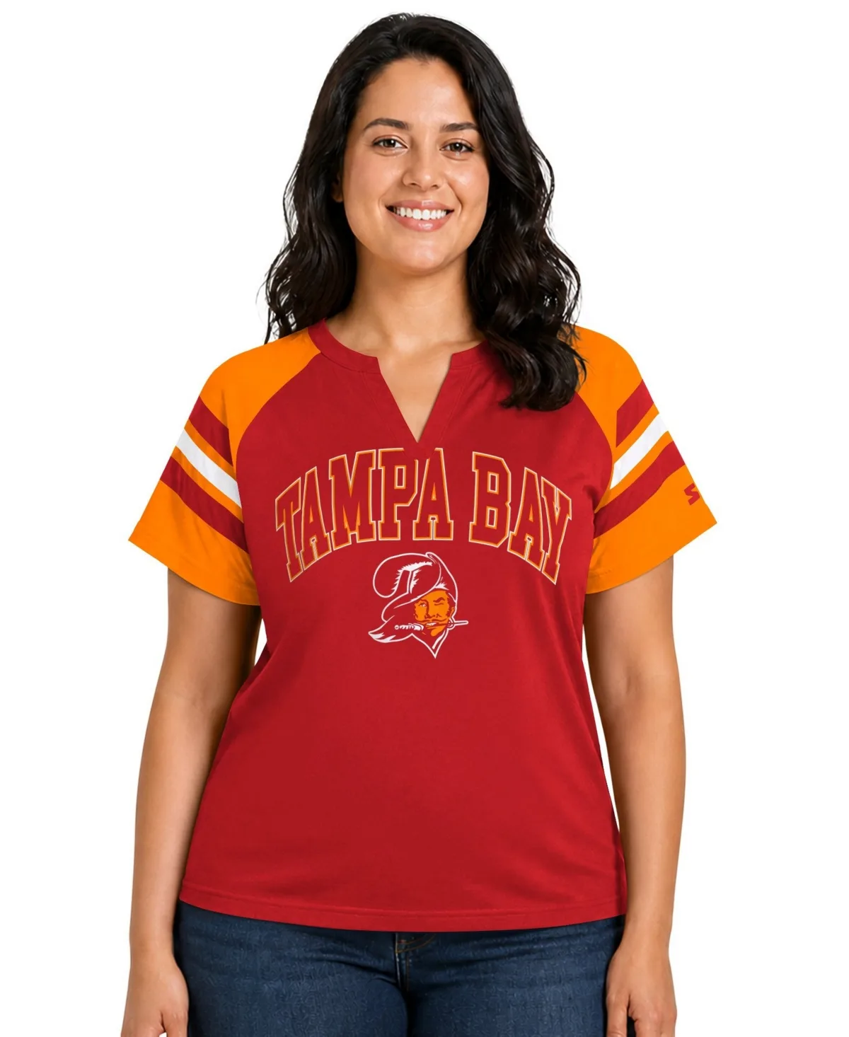 Tampa Bay Buccaneers Throwback Game on Notch Neck Raglan T-Shirt